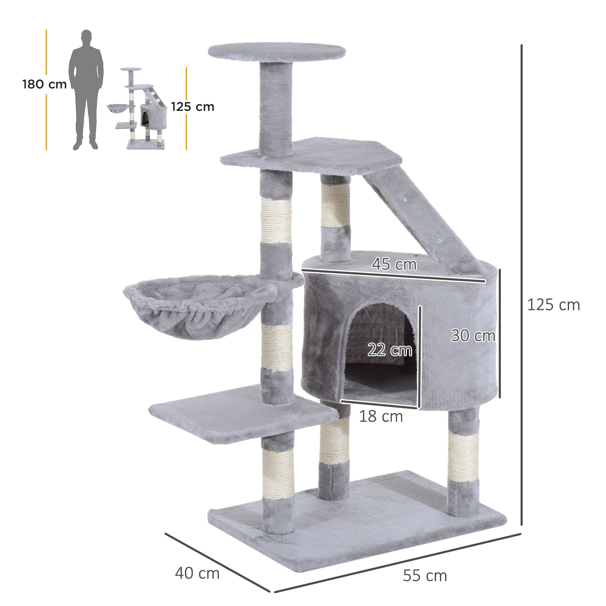 Cat Tree with Scratching Post, Kitten Activity Centre, Play House, Pet Furniture, Grey
