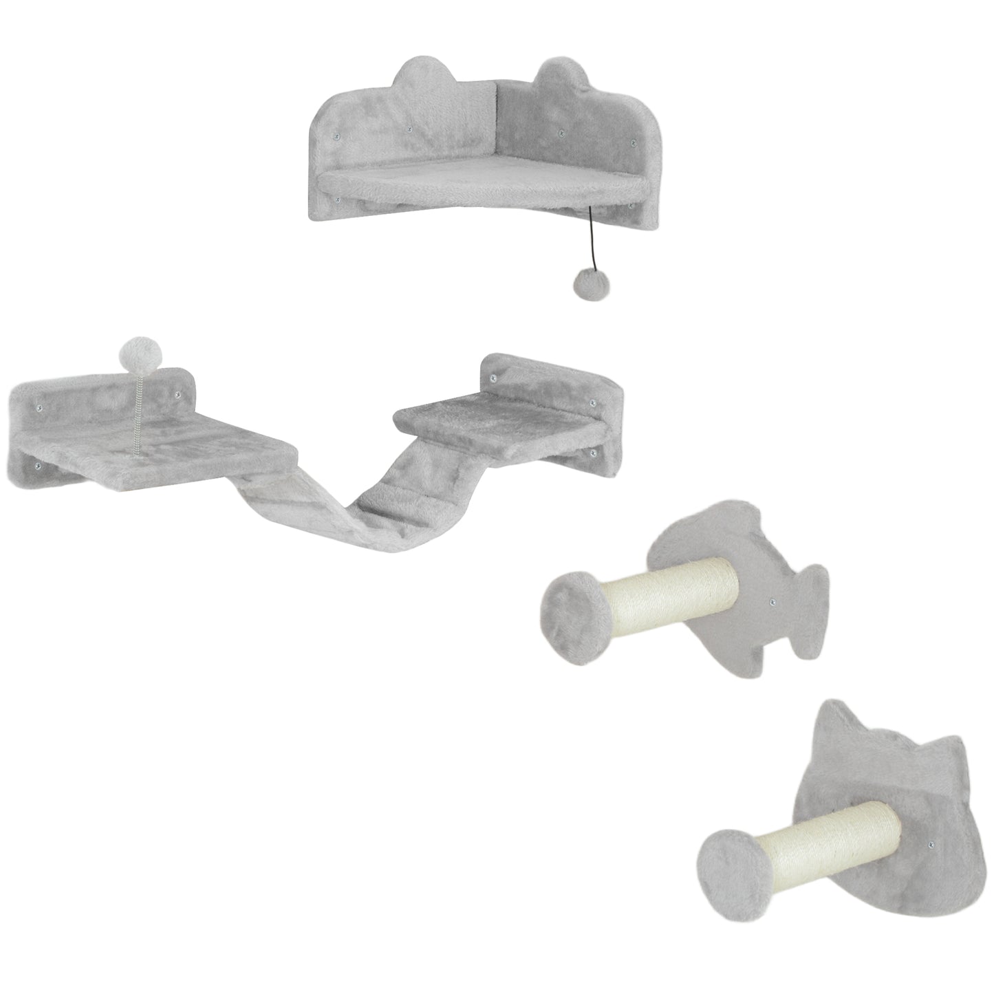 4PCs Cat Wall Shelves with Steps, Ladder, Jumping Platforms, Light Grey