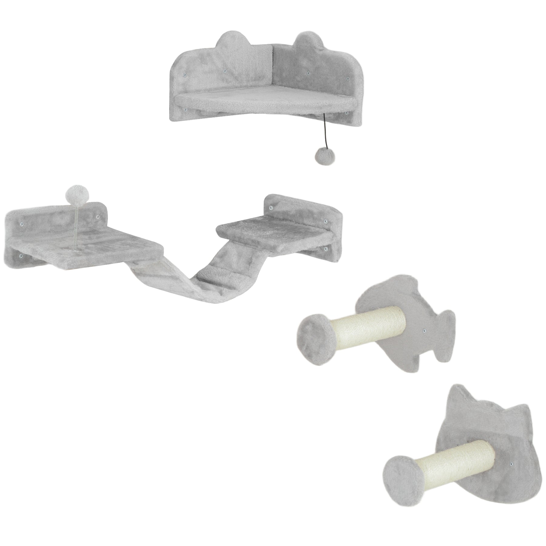 4PCs Cat Wall Shelves with Steps, Ladder, Jumping Platforms, Light Grey