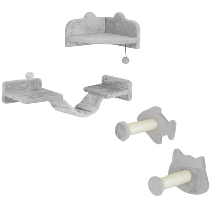 4PCs Cat Wall Shelves with Steps, Ladder, Jumping Platforms, Light Grey
