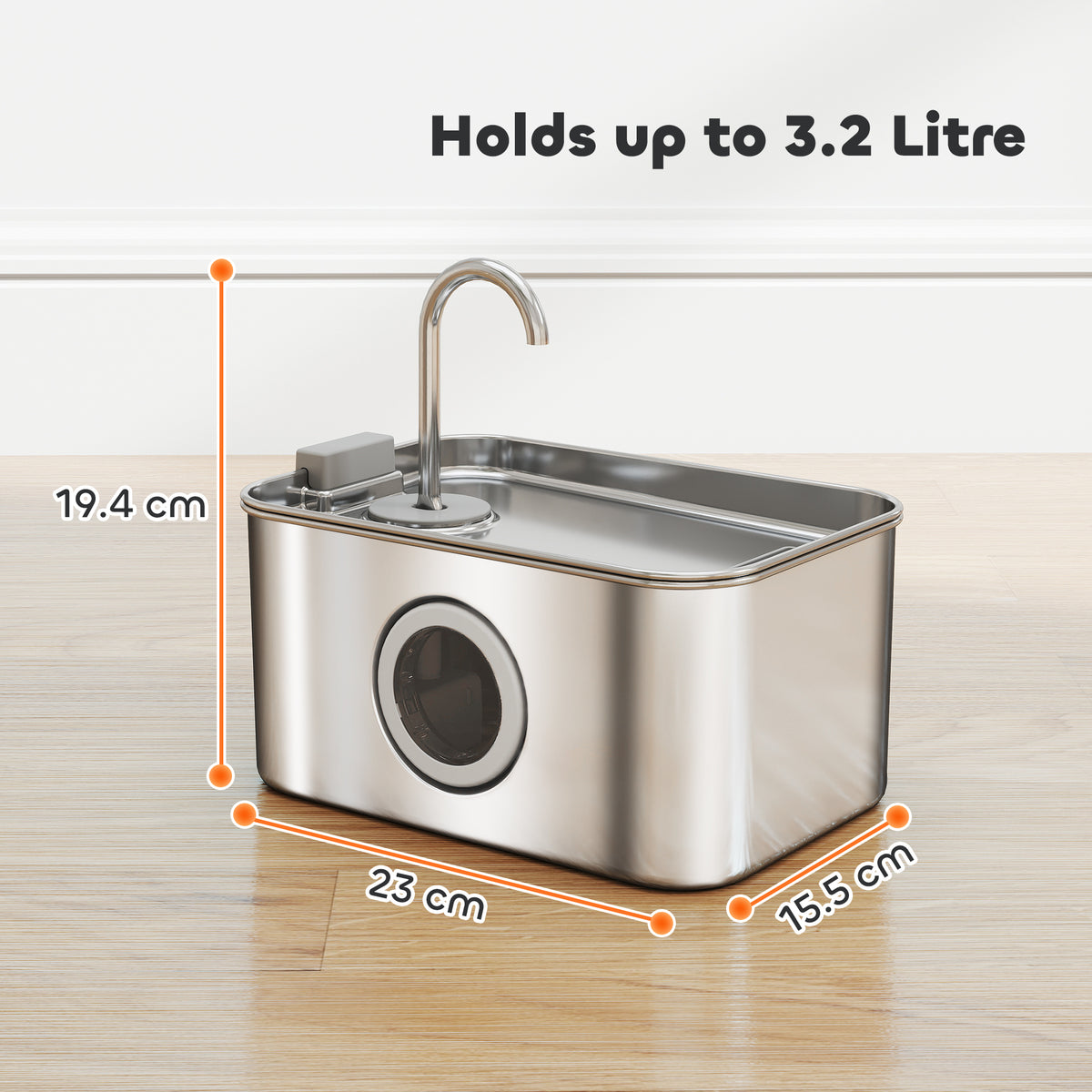 PawHut 3.2L Cat Water Fountain for Drinking, Cat Fountain Stainless Steel with Visible Water-Level Window, Ultra-Silent Pump PawHut