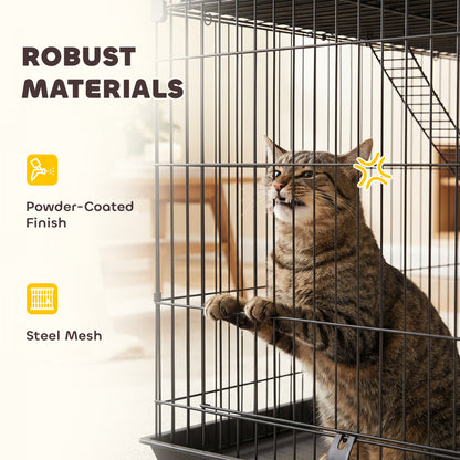 3 Tier Large Indoor Cat Cage with Hammock & Platforms Cat Cages & Enclosures PawHut