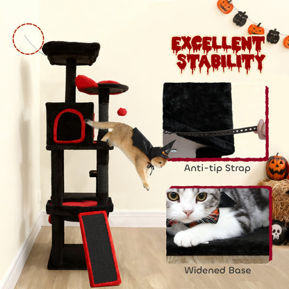 PawHut Gothic Cat Tree, 152 cm Multi-Level Cat Tower for Large Cats with Coffin Bed, Large Condo, for Halloween PawHut