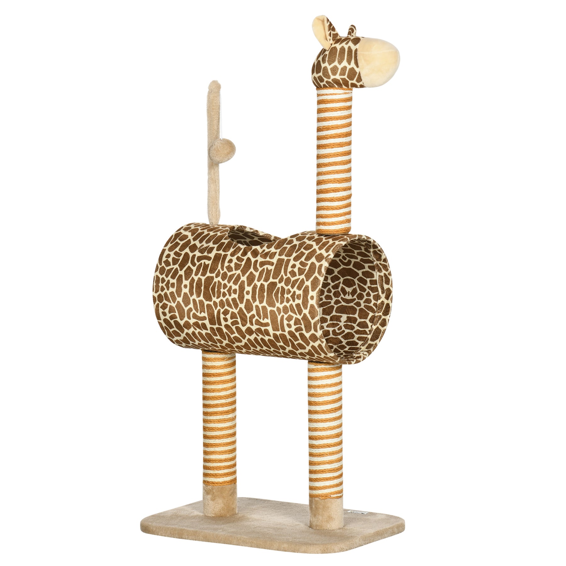 Giraffe Cat Tree, Indoor Play Tower with Scratching Posts, Tunnel, Ball Toy