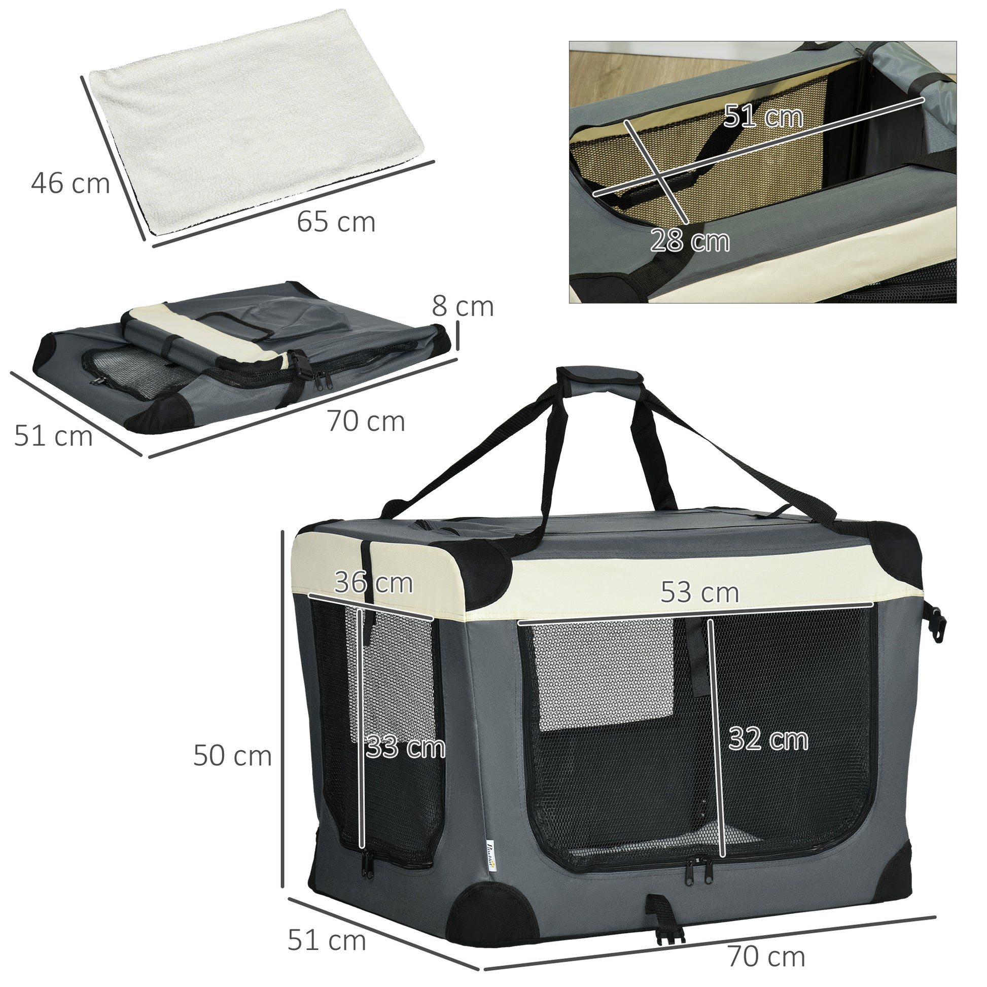 70Cm Pet Carrier Foldable Dog Bag Portable Cat Travel Aosom UK
