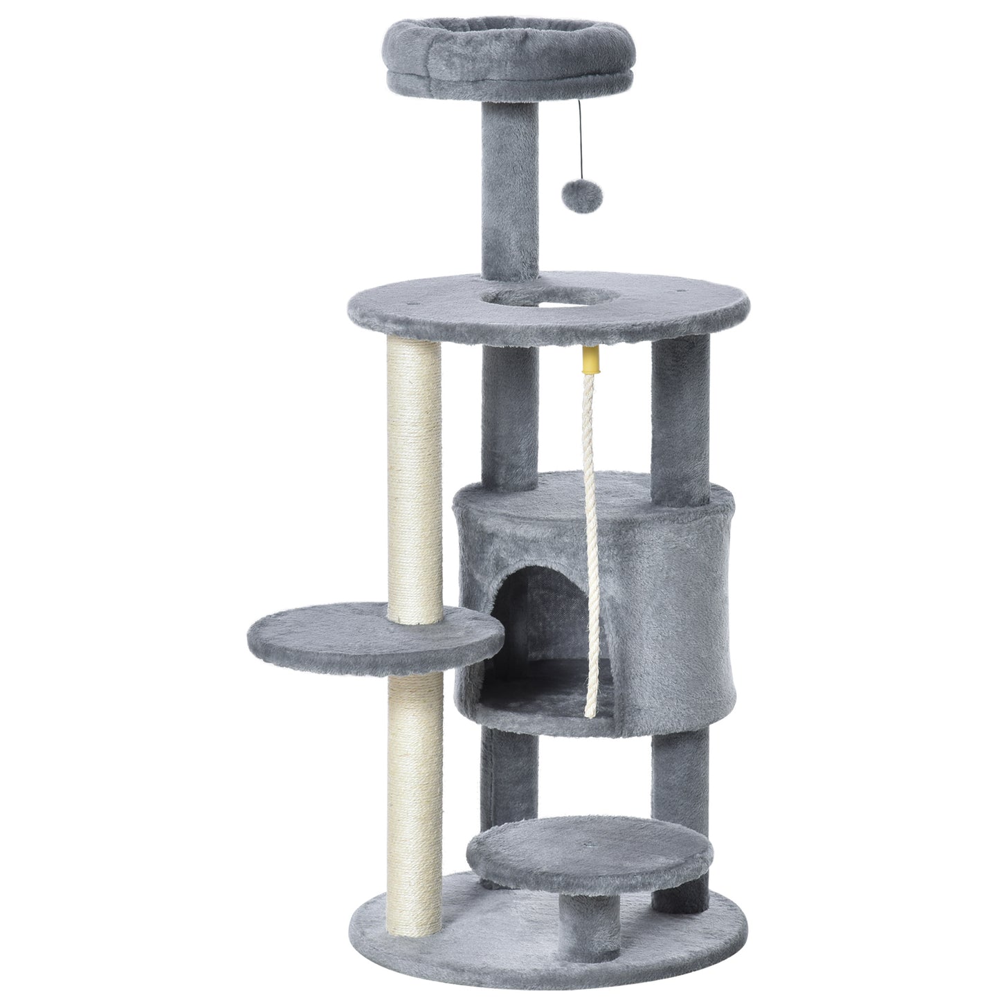 Cat Tree Tower With Jute Scratching Post Perch Hanging Ball Aosom UK Default Title