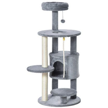 Cat Tree Tower With Jute Scratching Post Perch Hanging Ball Aosom UK Default Title