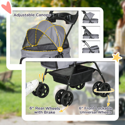 No Zip Pet Stroller Dog Cat Travel Pushchair One Click Fold Aosom UK