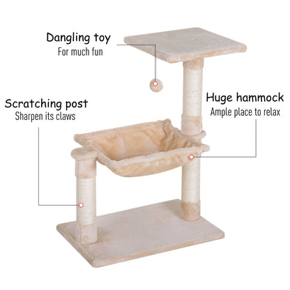 2 Tier Cat Tree With Hammock Bed Natural Sisal Scratching