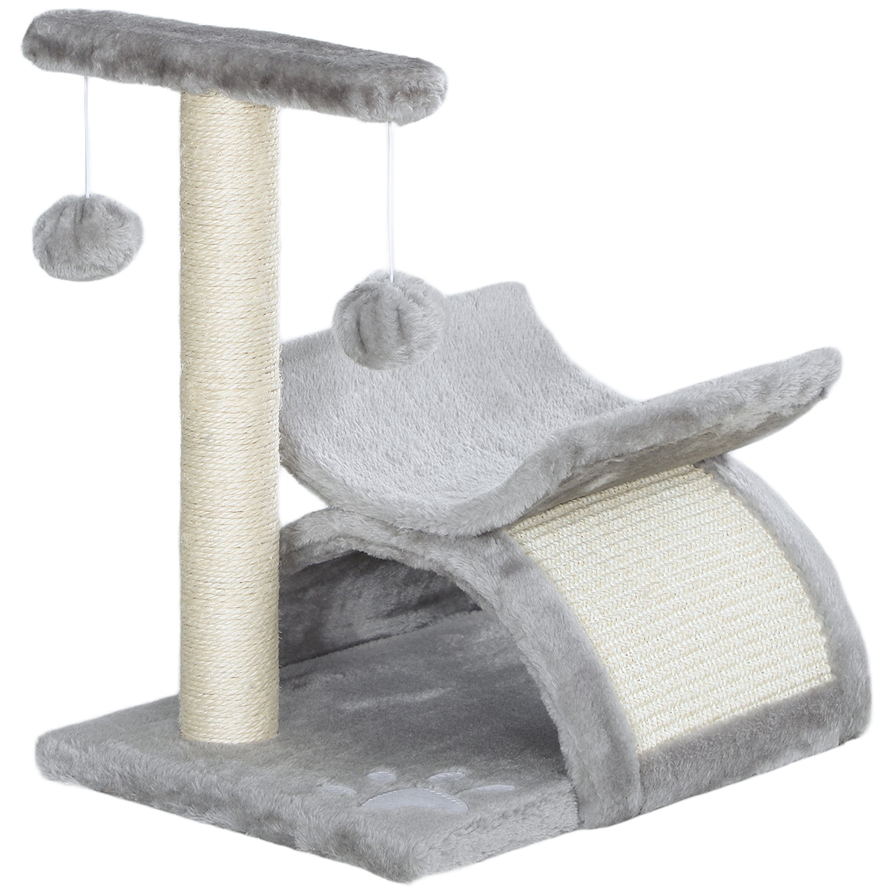 Kitten Activity Tree with Sisal Scratching Posts, Compact Cat Play Tower with Rotating Bar, Tunnel, Grey