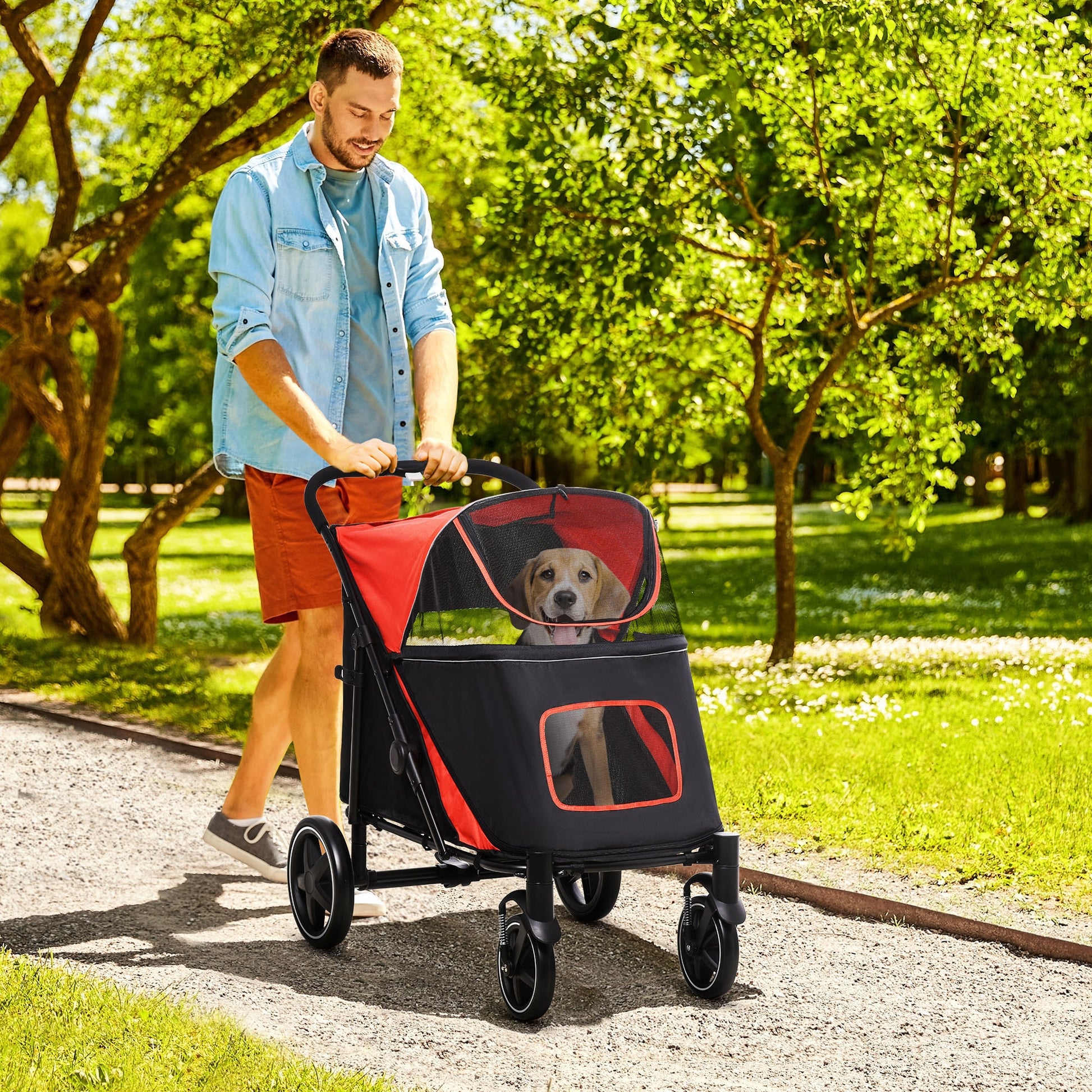 Pet Stroller With Universal Front Wheels Shock Absorber One Aosom UK