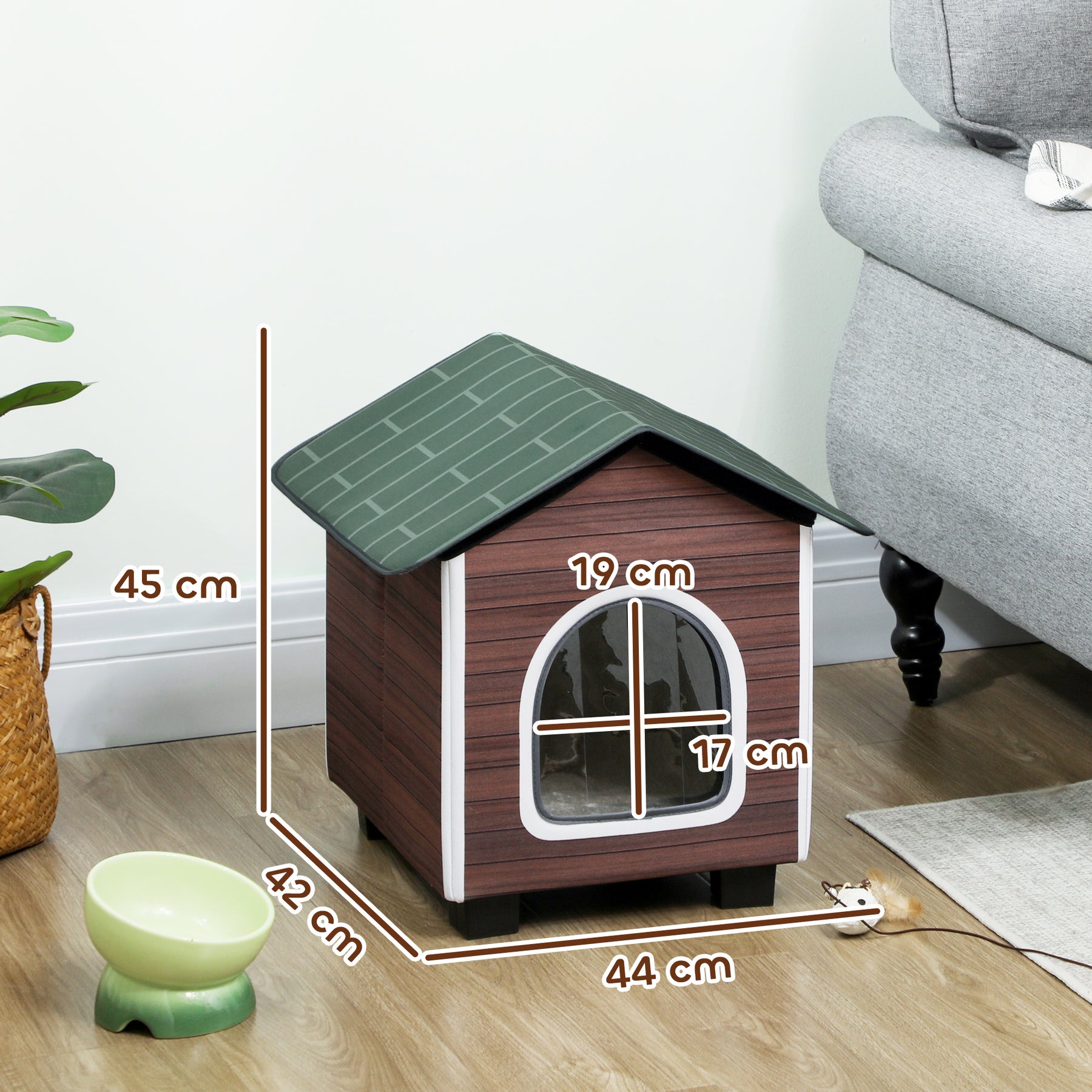 Insulated Outdoor Cat House, Waterproof Feral Cat Shelter with Elevated Base and Cushion, Red-brown