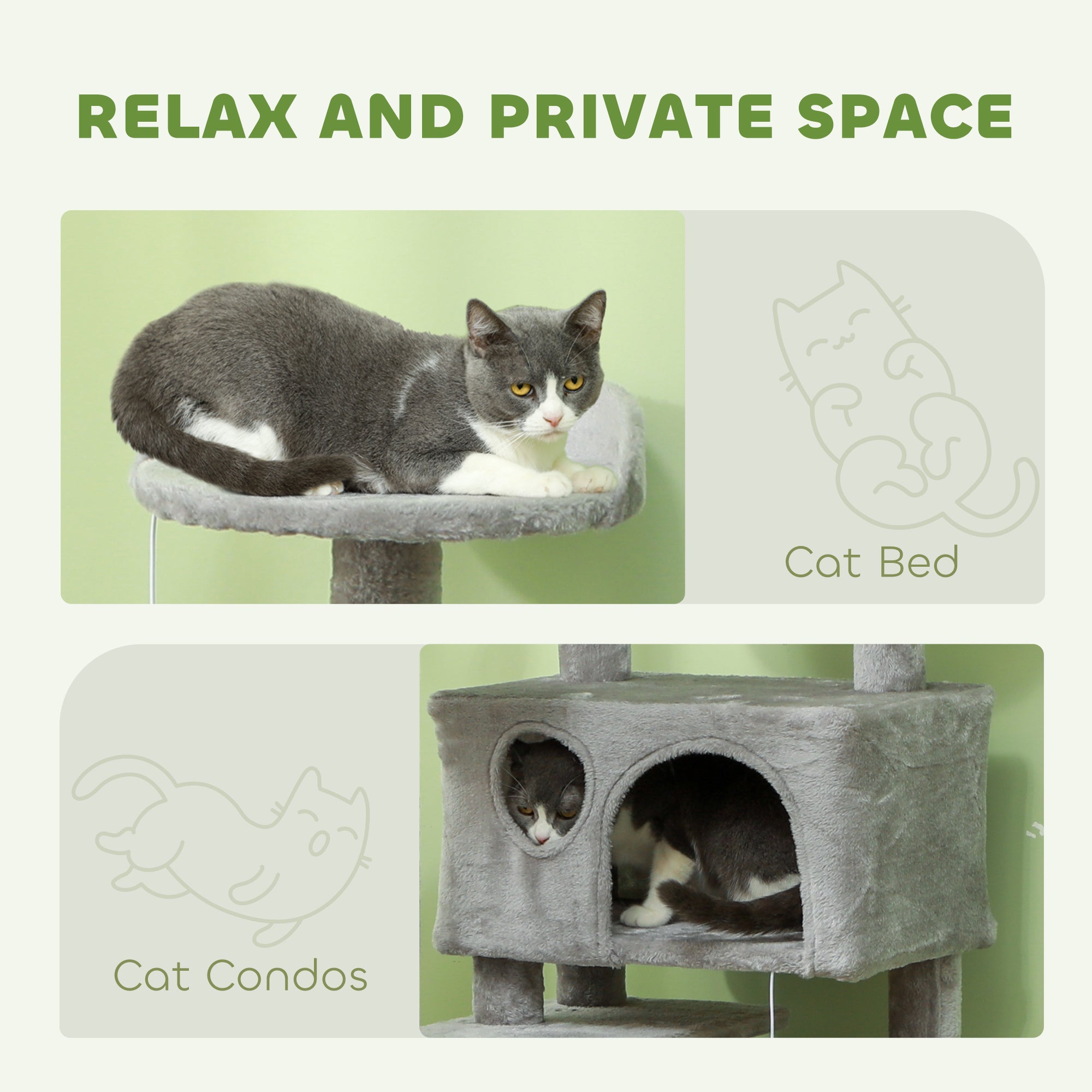 Cat Tree, Multi-Level Cat Tower with Scratching Posts and Pad, Bed, Condos, Platforms, Toy Balls, Light Grey