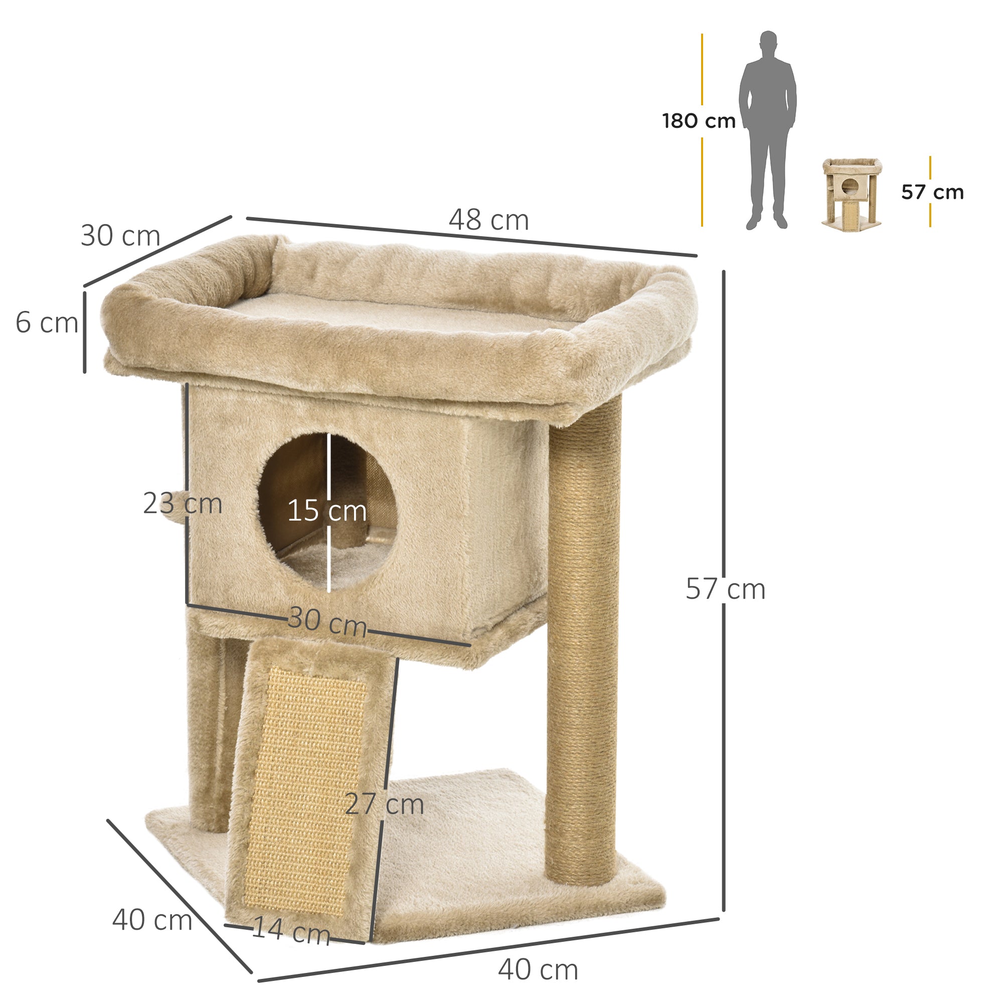 Cat Tree Tower, Kitten Climbing Activity Centre with Jute Scratching Pad, Ball Toy, Condo Perch Bed, Coffee