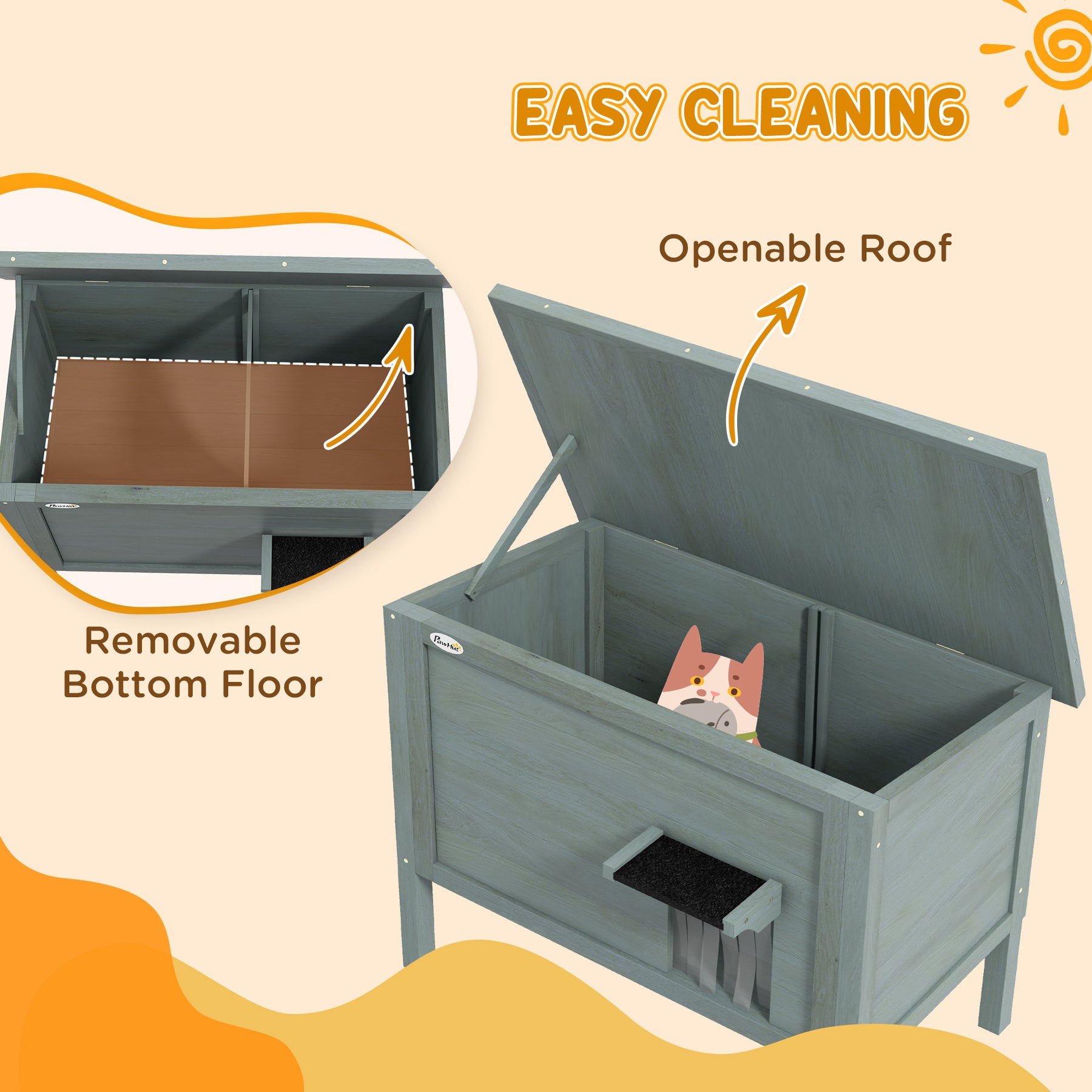 Outdoor Cat House, Wooden Insulated with Removable Floor, Waterproof & Openable Roof, Charcoal Grey