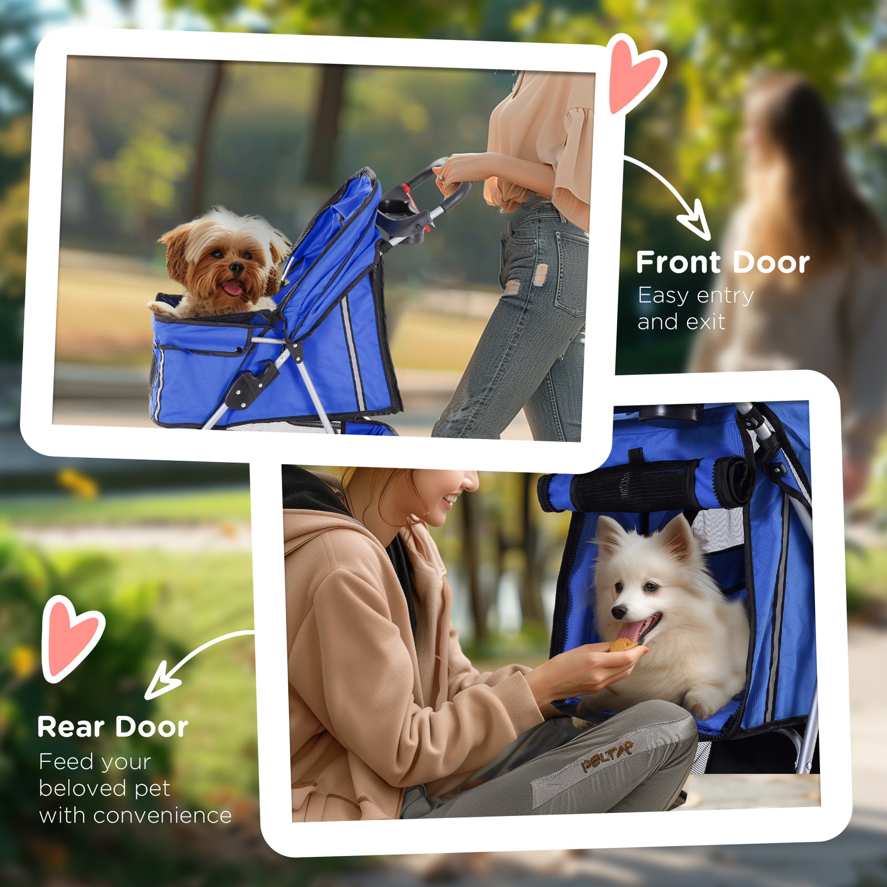 Dog Pram Cat Stroller Dog Stroller with Cup Holder, Bottom Storage Pocket & Zipper to Keep Your Pet Securely Strapped in, Blue