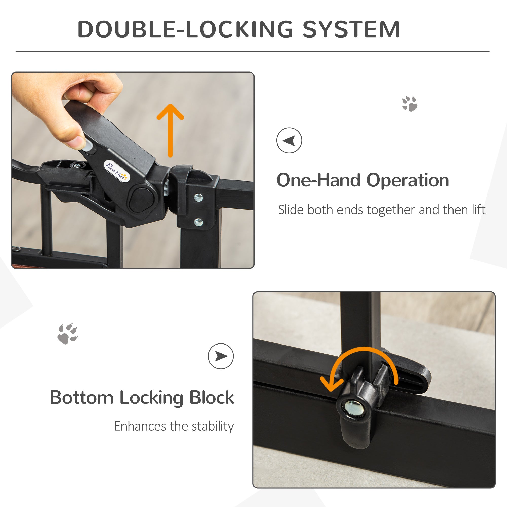 Dog Gate w/ Cat Door Pet Safety Gate, Auto Close Double Locking Pine Wood Decoration, for Doorways Stairs Indoor,  Black
