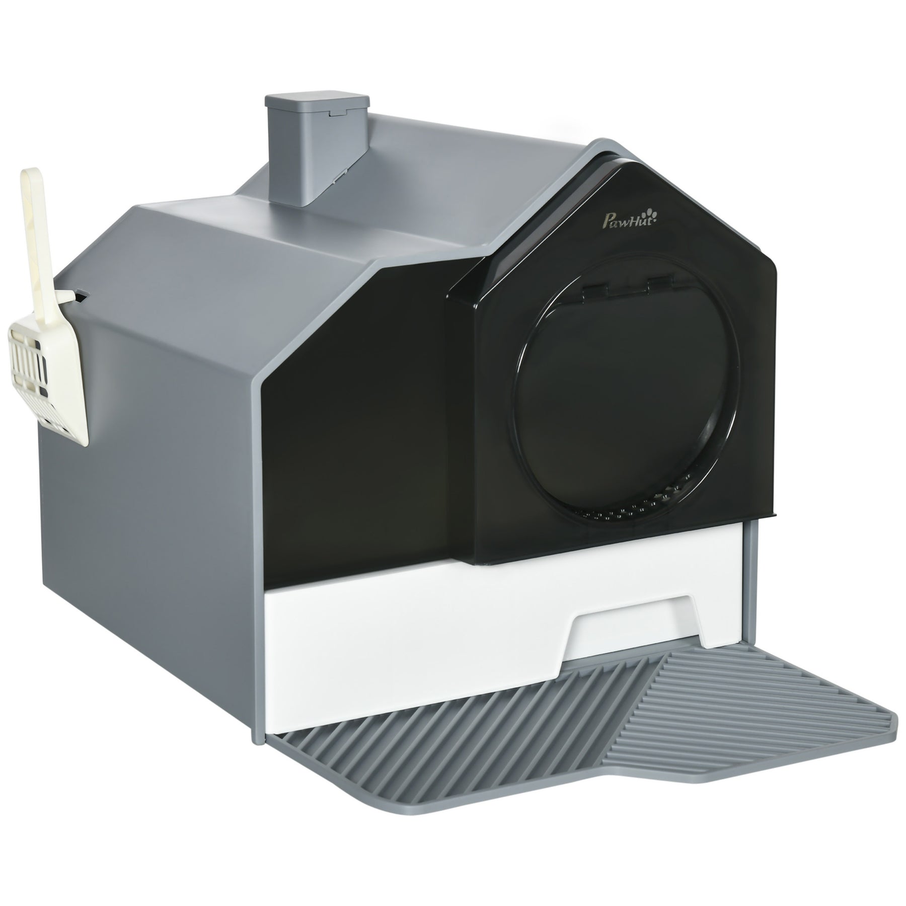 Cat Litter Box with Scoop, Enclosed Cat Toilet with Pull-Out Drawer, Odour Control & Easy Clean, Slate Grey