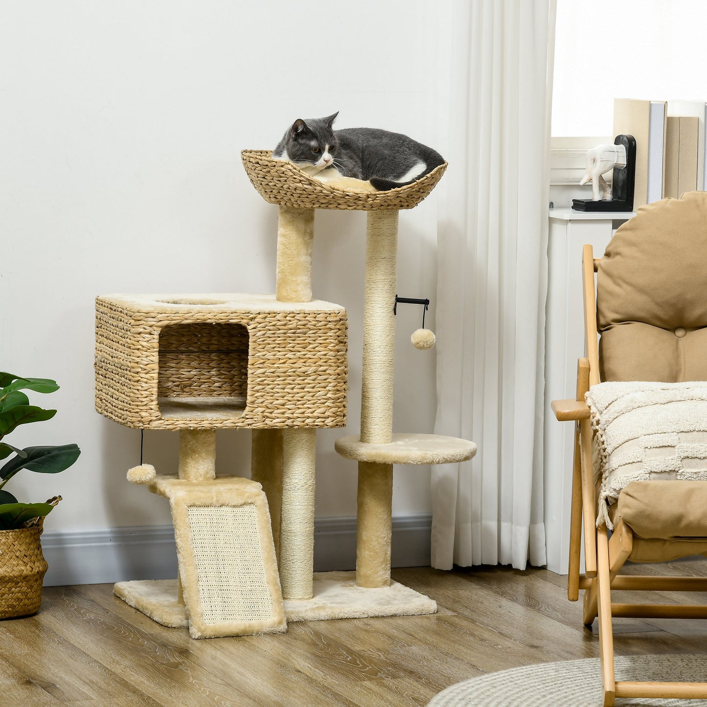 Cat Tree Tower For Indoor Cats With Scratching Post House Aosom UK