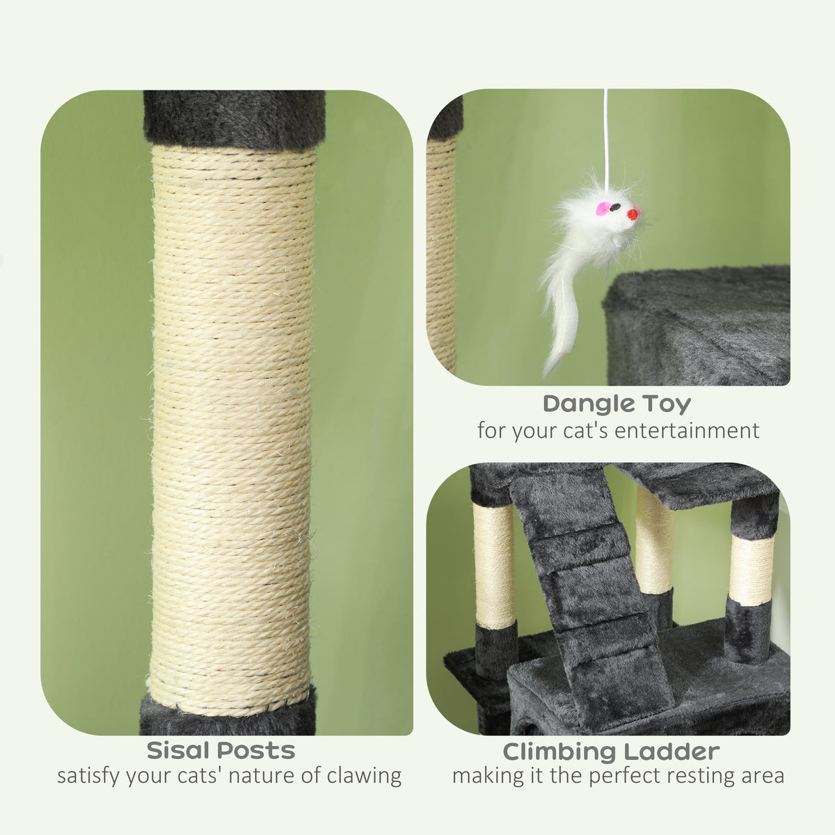PawHut Tall Cat Tree with 2 Houses, 3 Perches & Scratching Posts Cat Tree PawHut