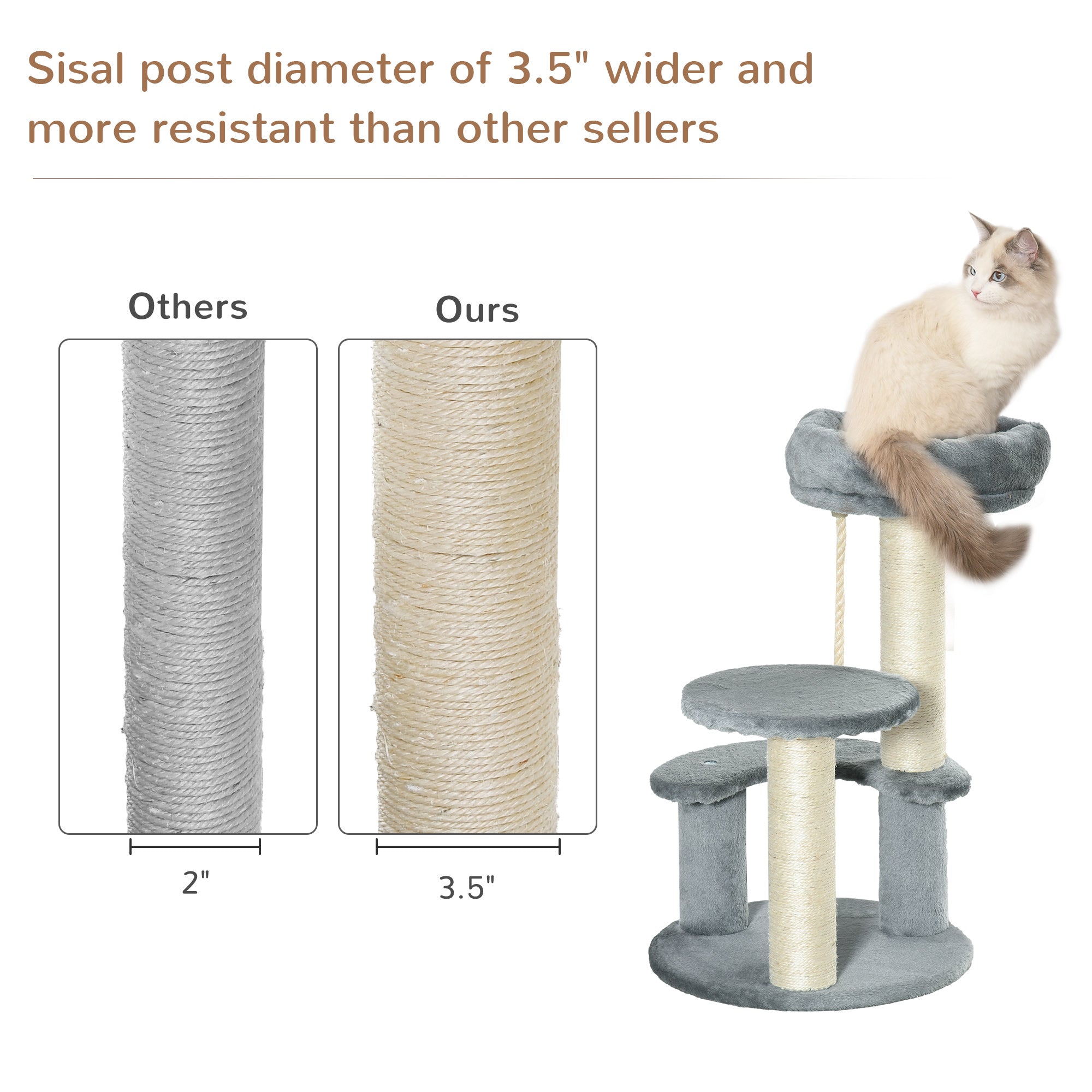 Cat Tree  Kitty Scratcher, Kitten Activity Centre with 2 Perches & Hanging Sisal Rope, Grey