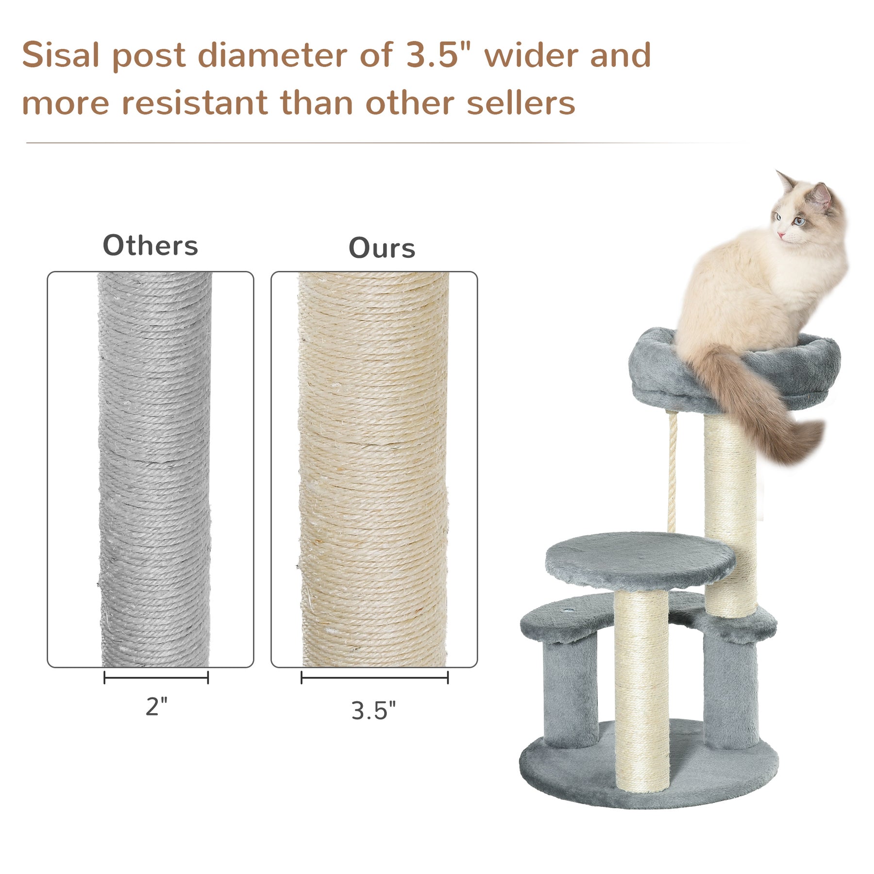 Cat Tree  Kitty Scratcher, Kitten Activity Centre with 2 Perches & Hanging Sisal Rope, Grey