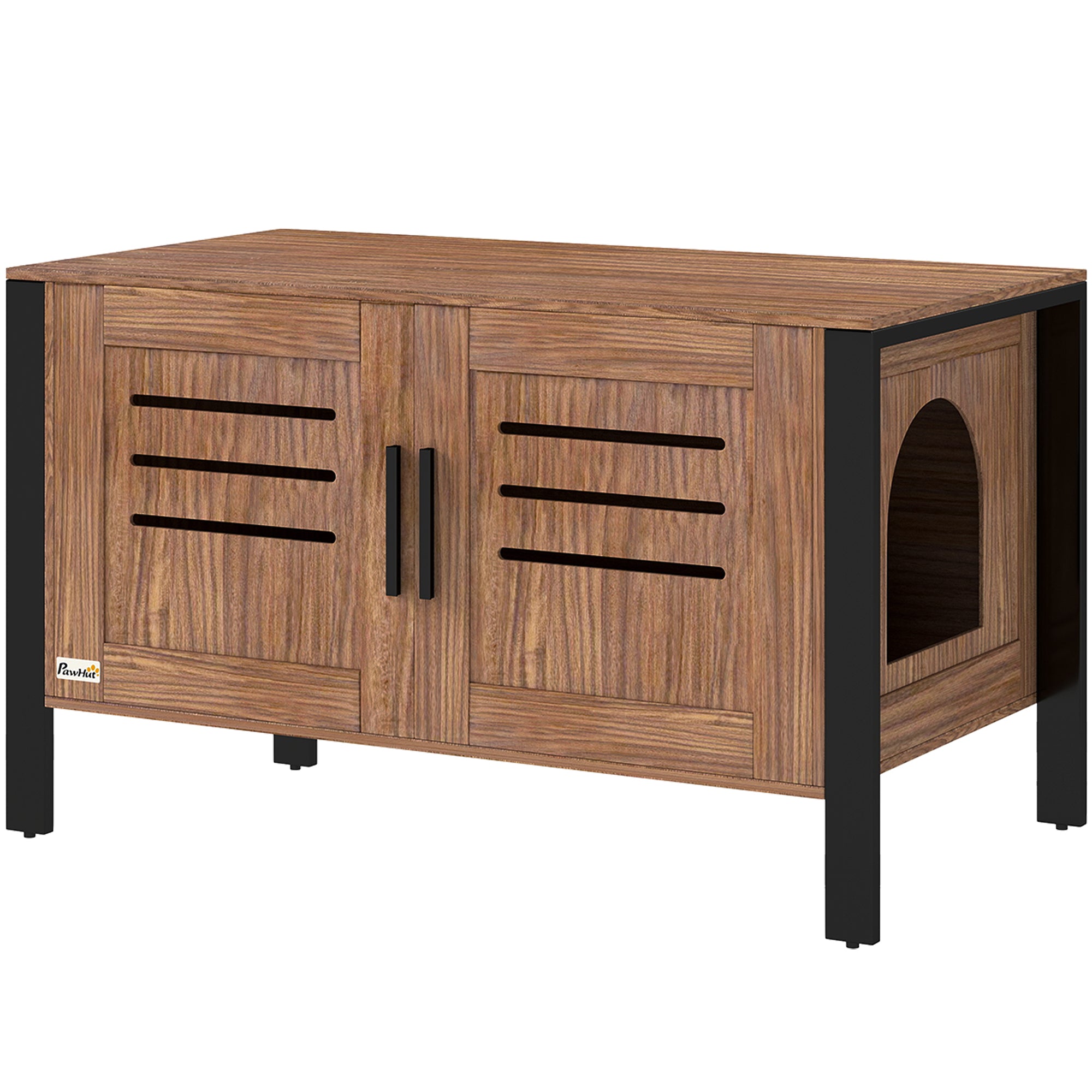 Cat Litter Box Enclosure with Tall Legs, Scratching Board, Double Doors, Ventilation Holes, Dark Brown