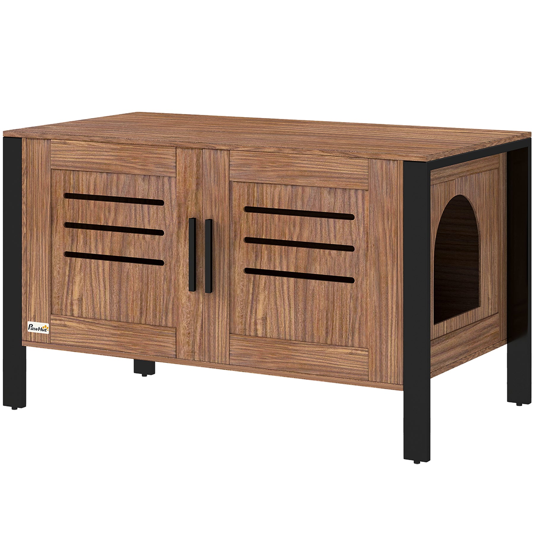 Cat Litter Box Enclosure with Tall Legs, Scratching Board, Double Doors, Ventilation Holes, Dark Brown