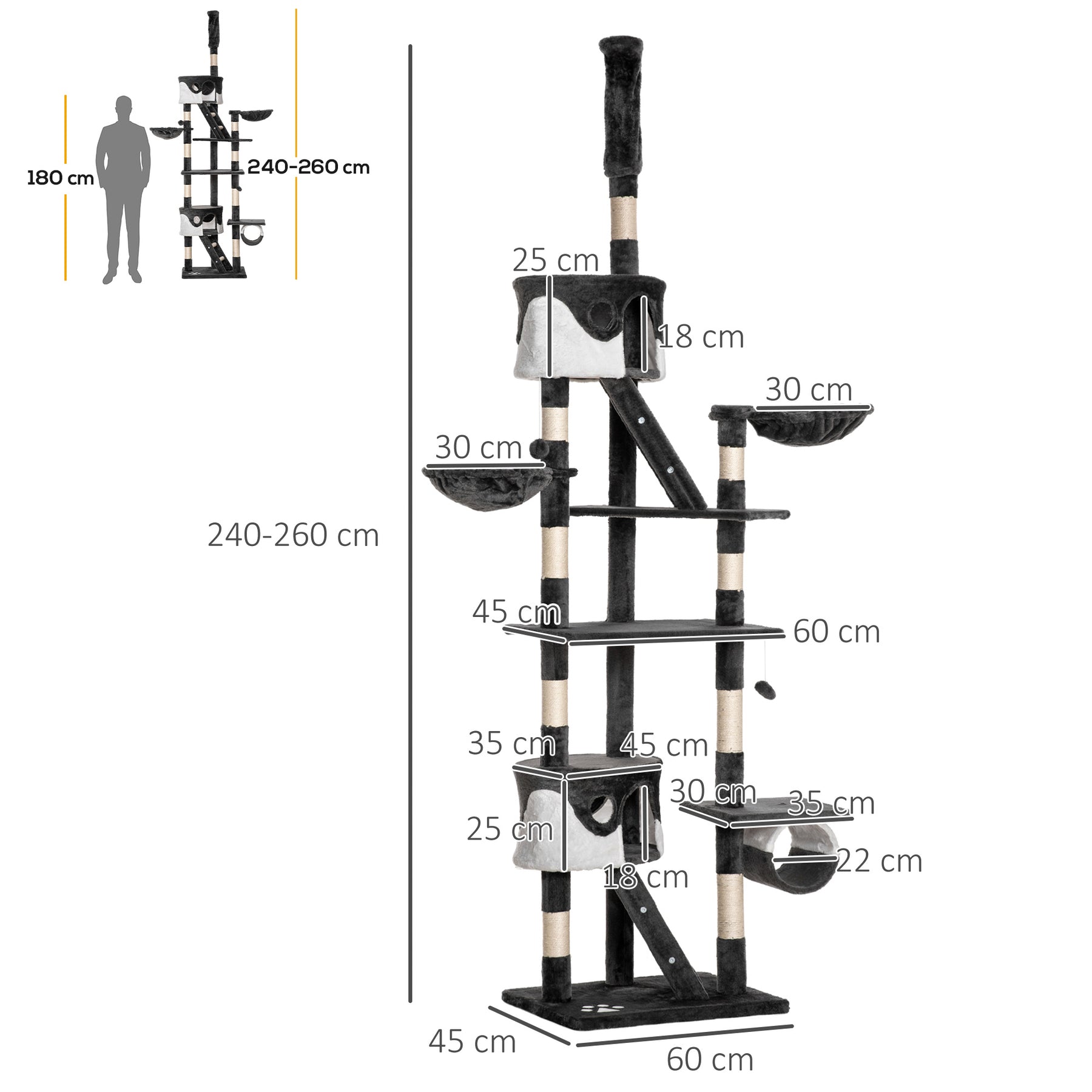 Adjustable Cat Tree Condo, Kitten Playhouse with Scratching Posts, Fun House, Grey & White