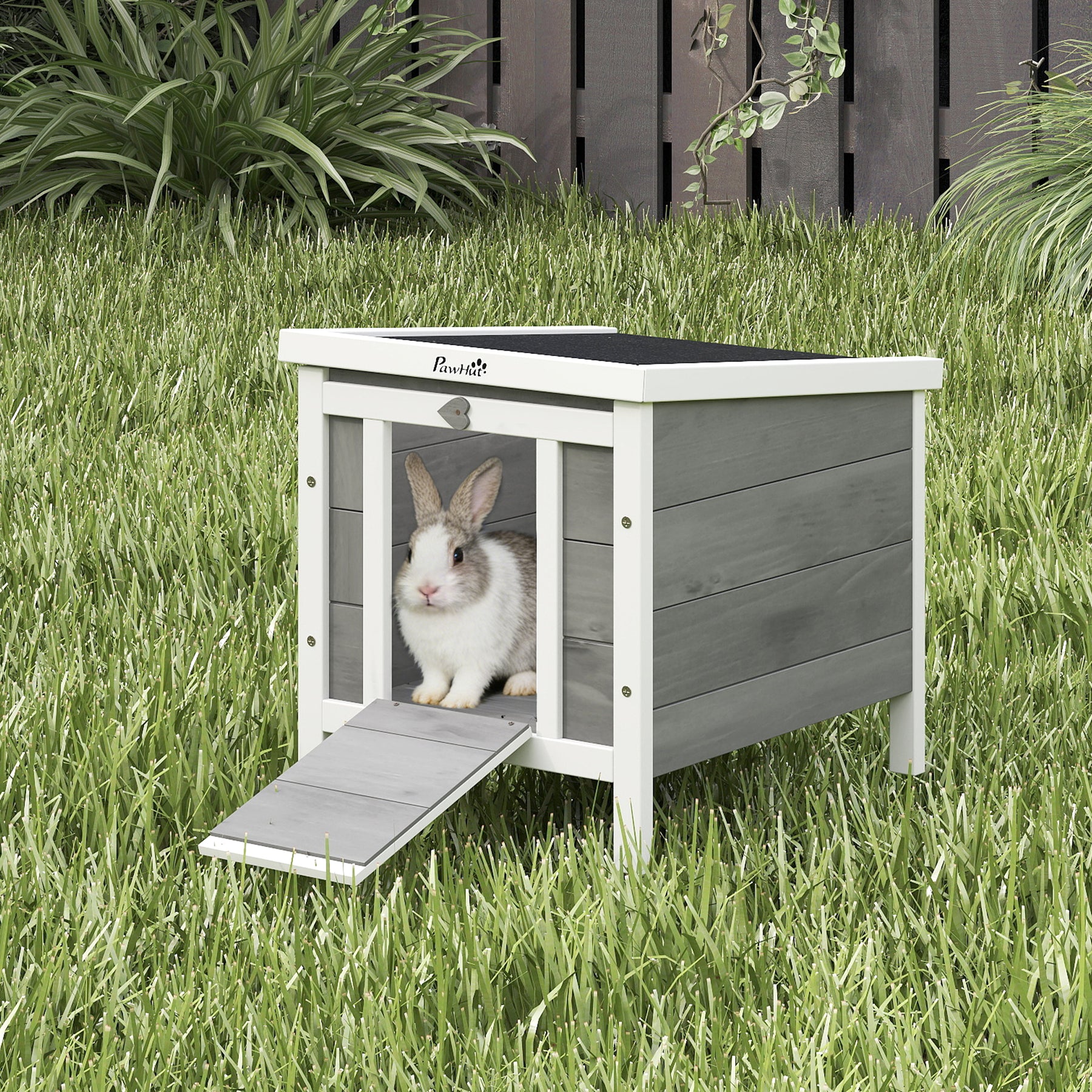 Wooden Rabbit Hutch Bunny Puppy Cage Guinea Pig Hutch, Rabbit Hideaway, Cat House, Pet Habitat Small Animals Ferret , Grey