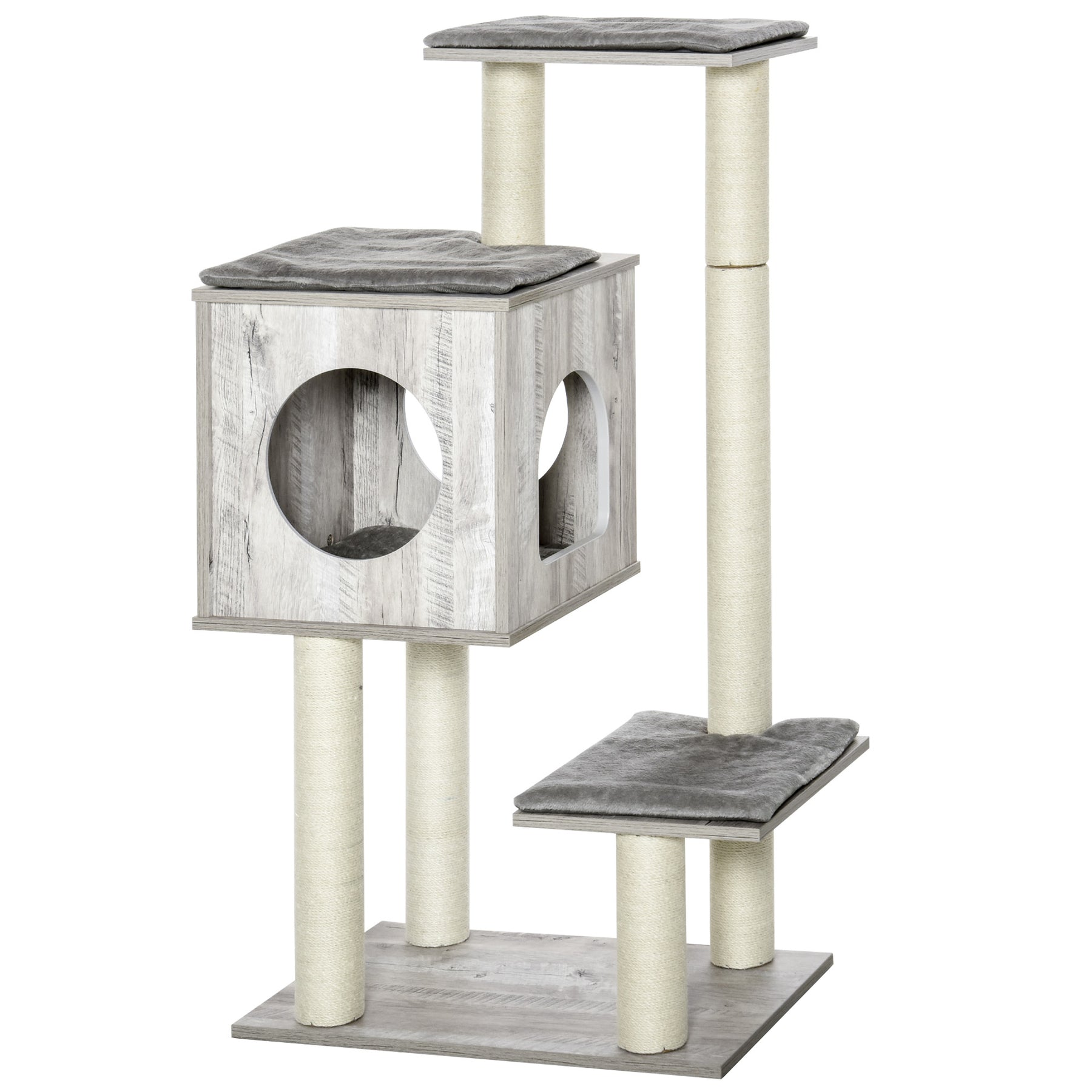 Multi-Level Cat Tree Tower Activity Center Climbing Stand Kitten House Furniture with Scratching Posts Condo Perch Plush Cushion Grey