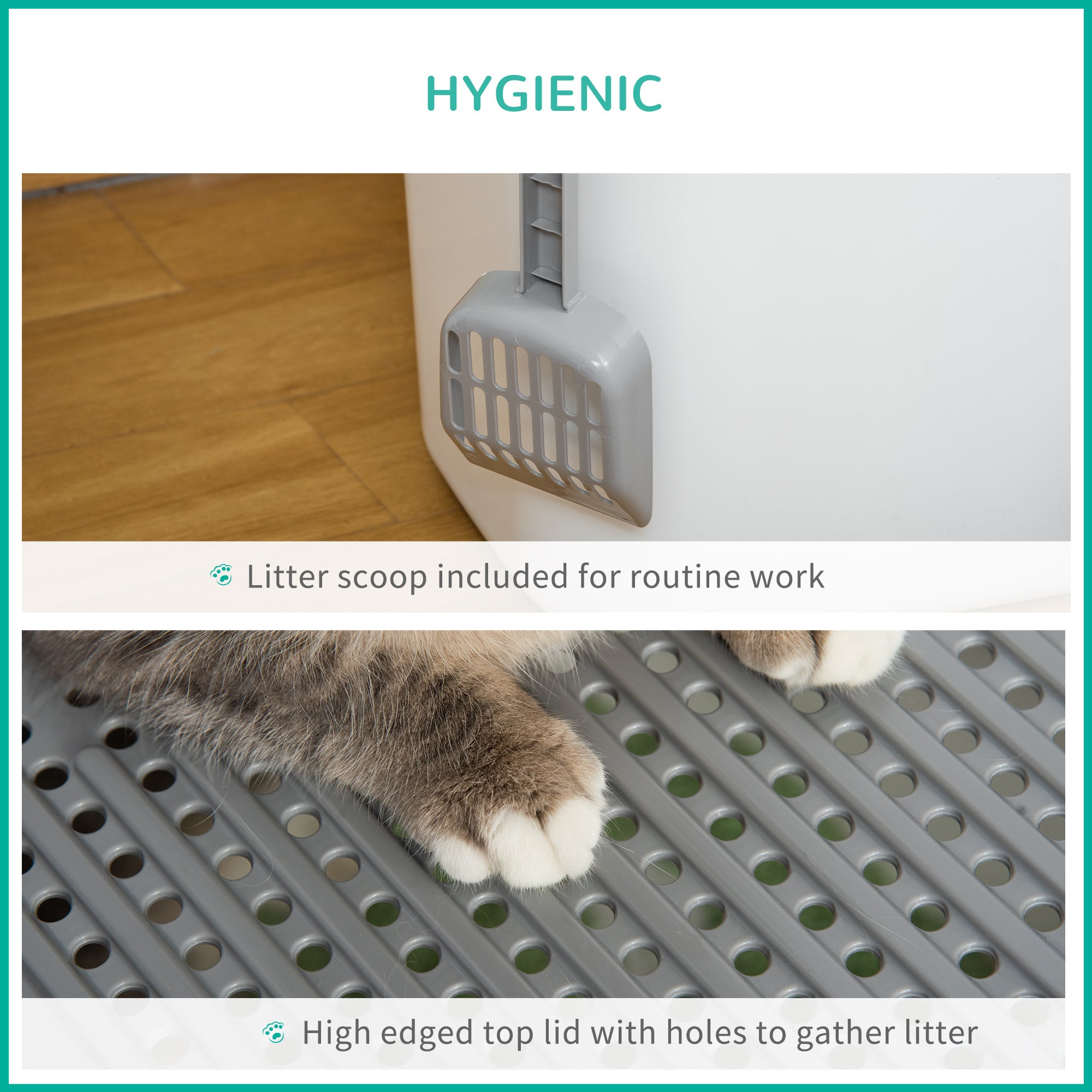 Cat Litter Box Furniture Enclosed Cat Box, Easy and Fast Cleaning, Front Entry Top Exit, White