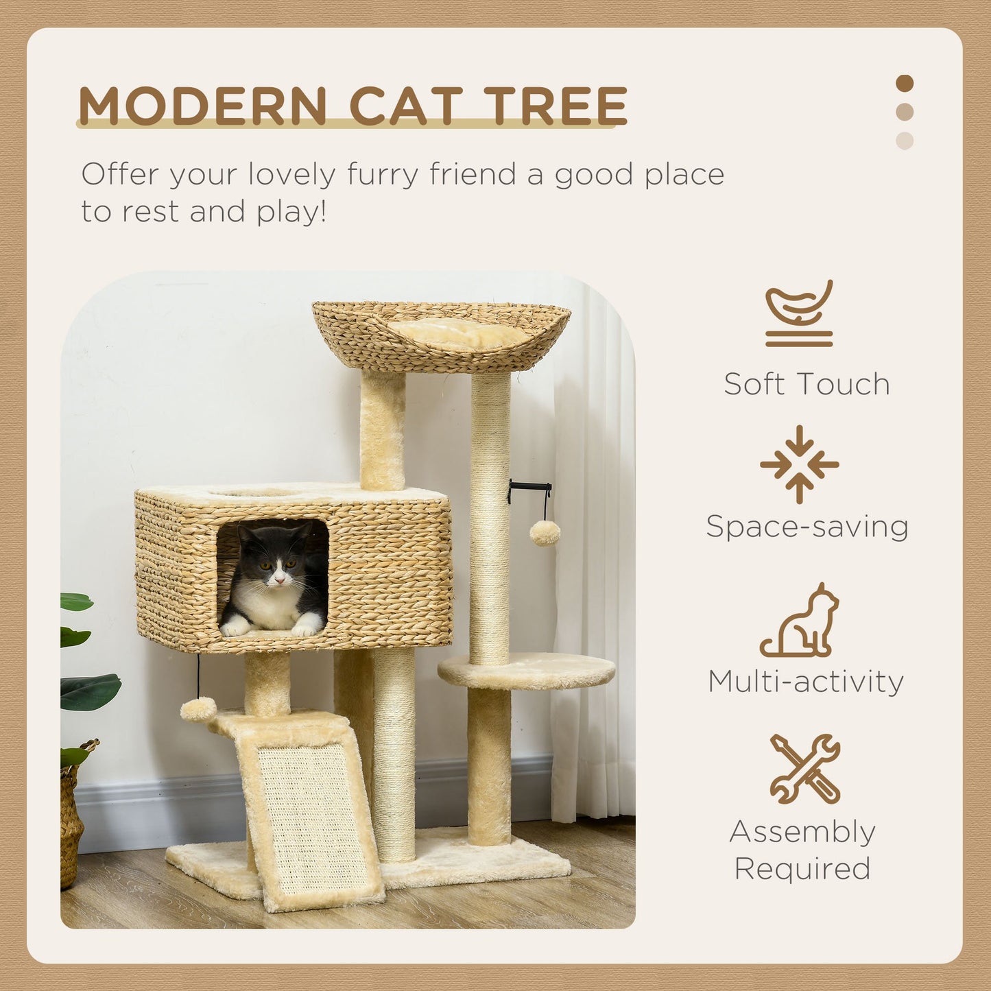 Cat Tree Tower For Indoor Cats With Scratching Post House Aosom UK