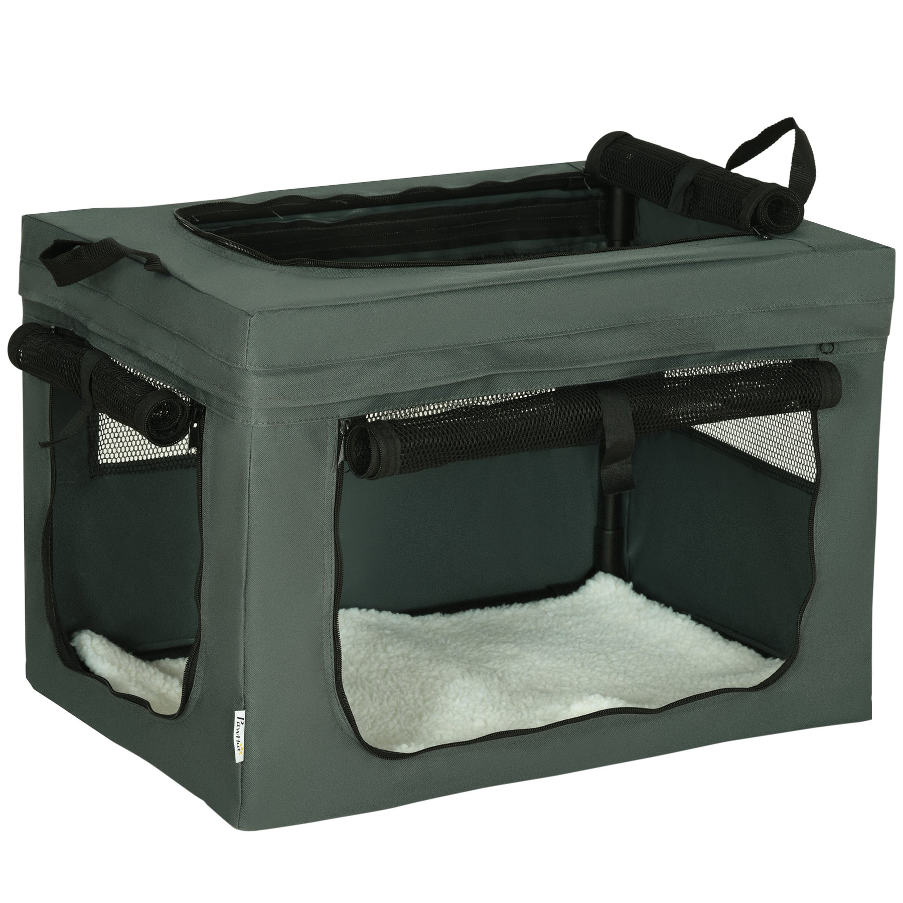 Portable Pet Carrier: Foldable Travel Bag for Cats & Small Dogs, Breathable Mesh, Ash Grey