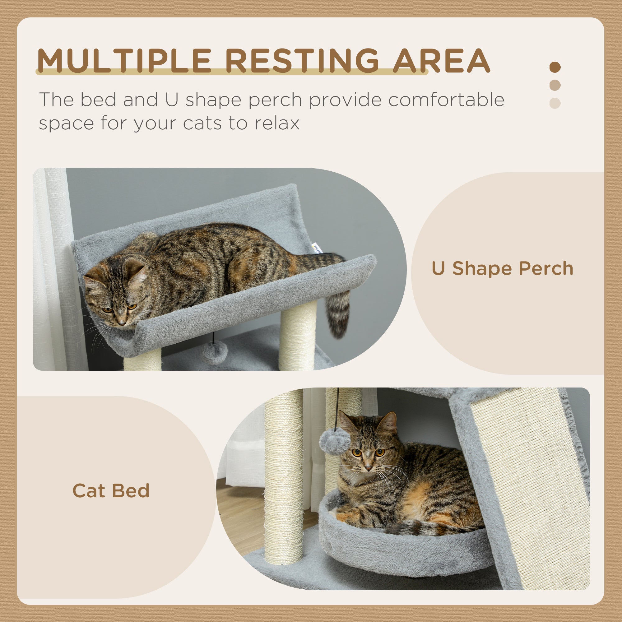 Cat Tree Tower: Scratching Posts, Cosy Bed & Perch, Interactive Ball Toy for Feline Fun, Light Grey