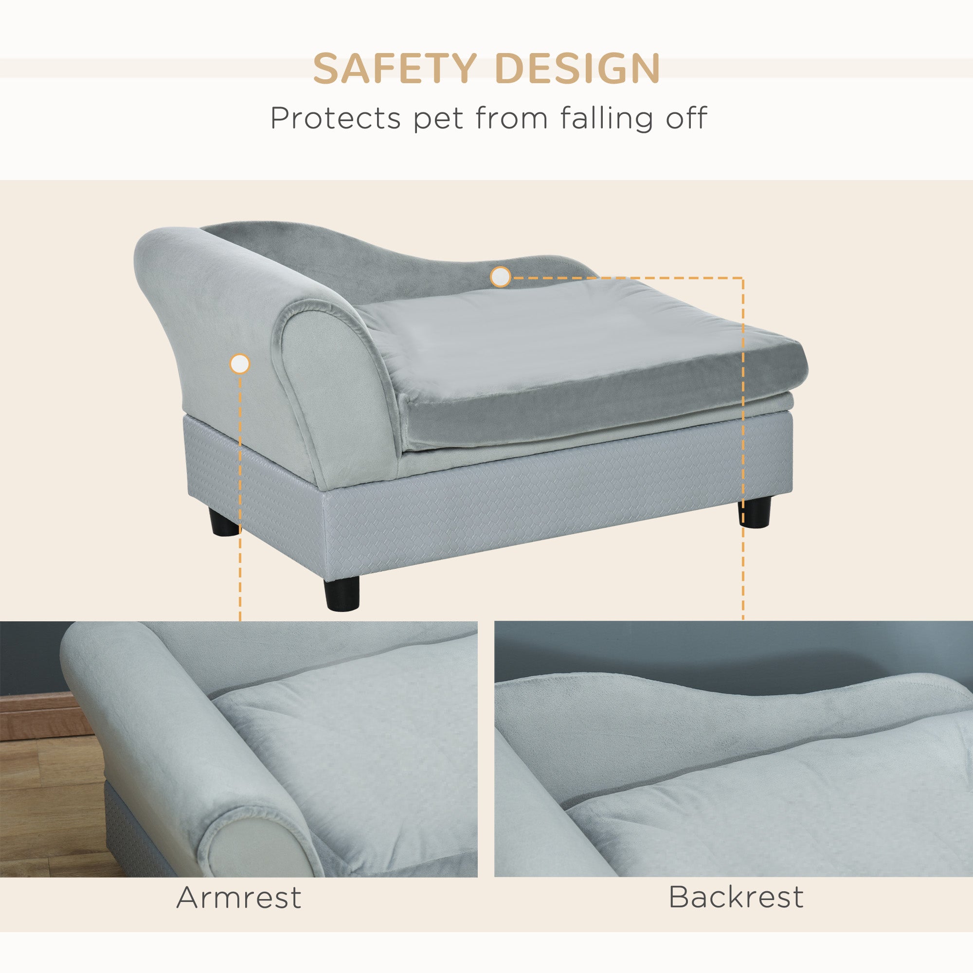 Pet Chair with Storage for Small Dogs, Cat Sofa with Soft Cushion, Light Blue