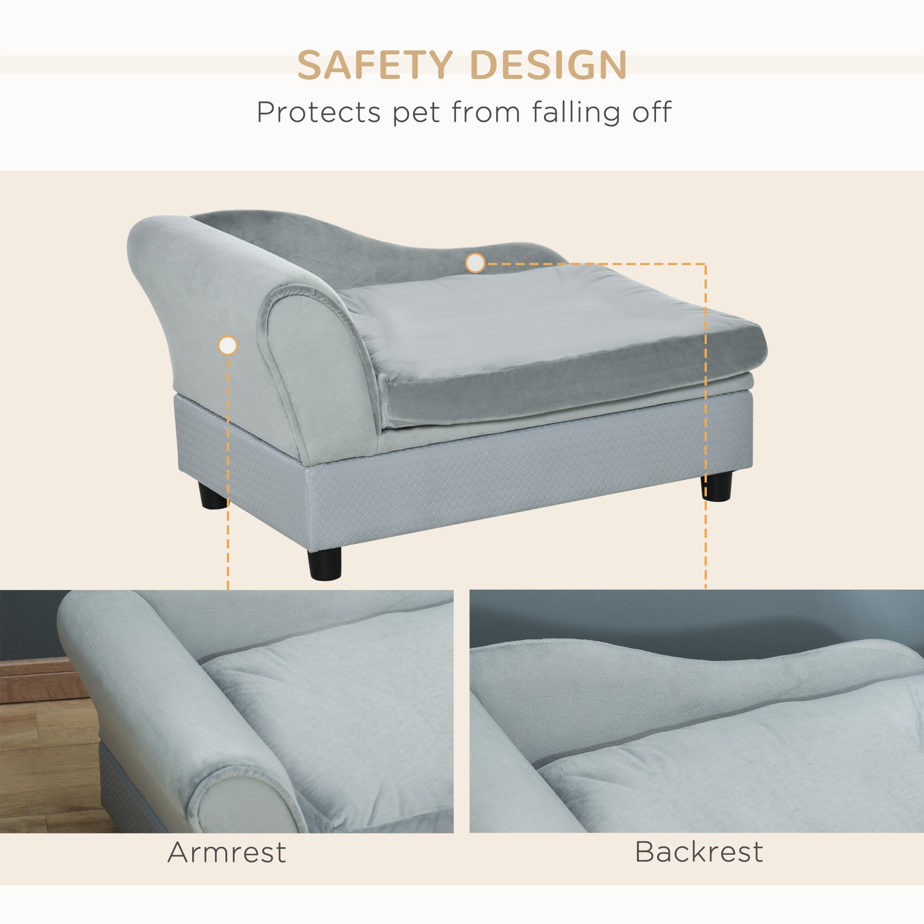 Pet Chair with Storage for Small Dogs, Cat Sofa with Soft Cushion, Light Blue
