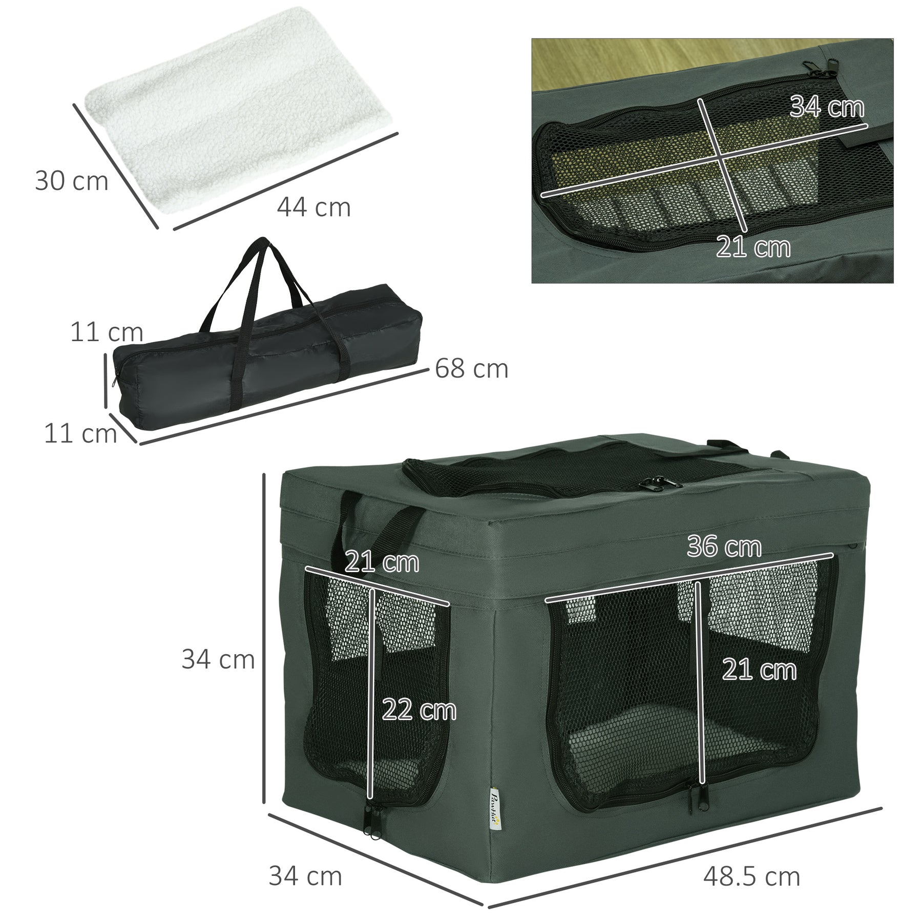 Portable Pet Carrier: Foldable Cat & Small Dog Travel Bag with Plush Cushion, Slate Grey