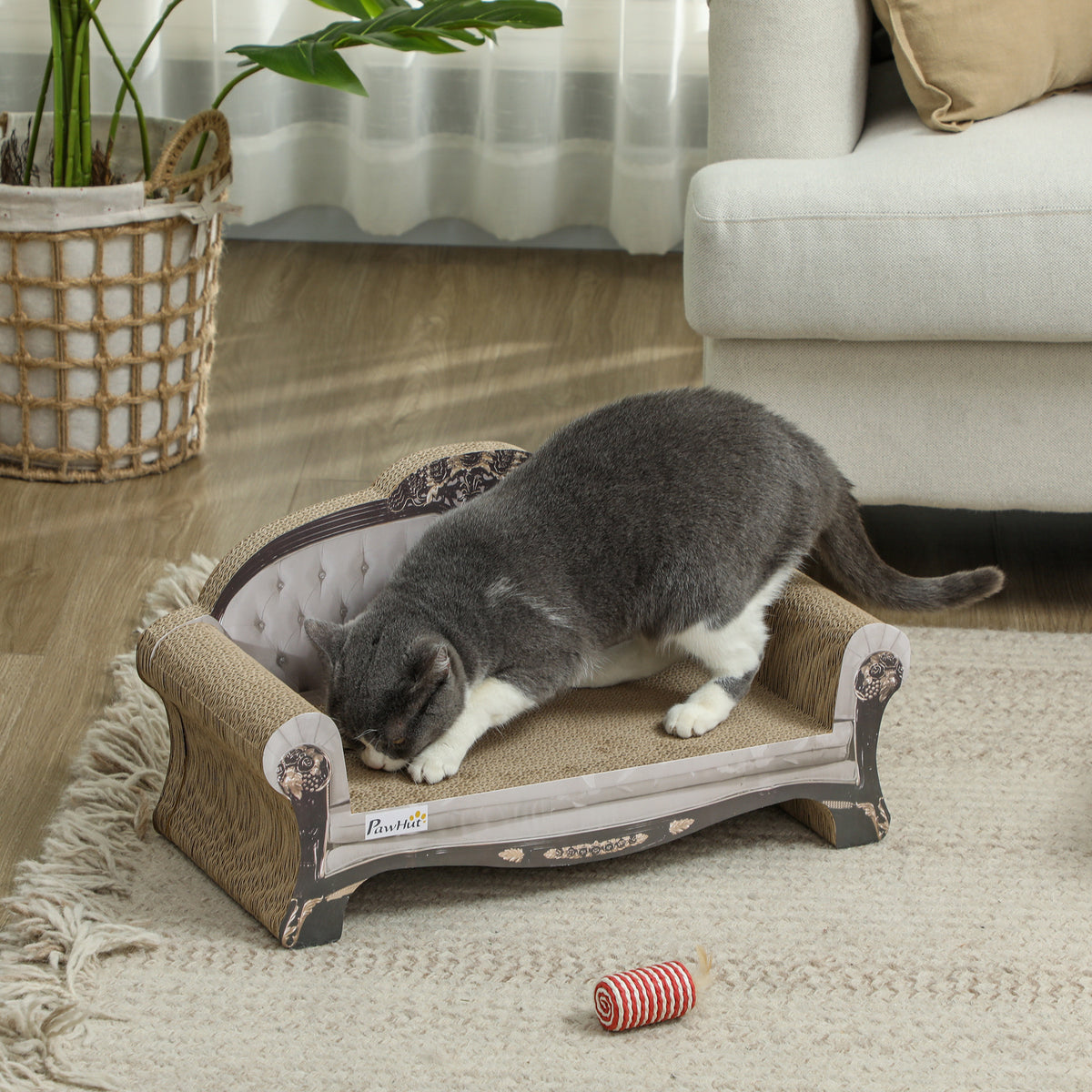 PawHut 2-in-1 Cat Scratcher with Catnip for Indoor Cats, 29.5 x 56 x 26cm, Brown PawHut