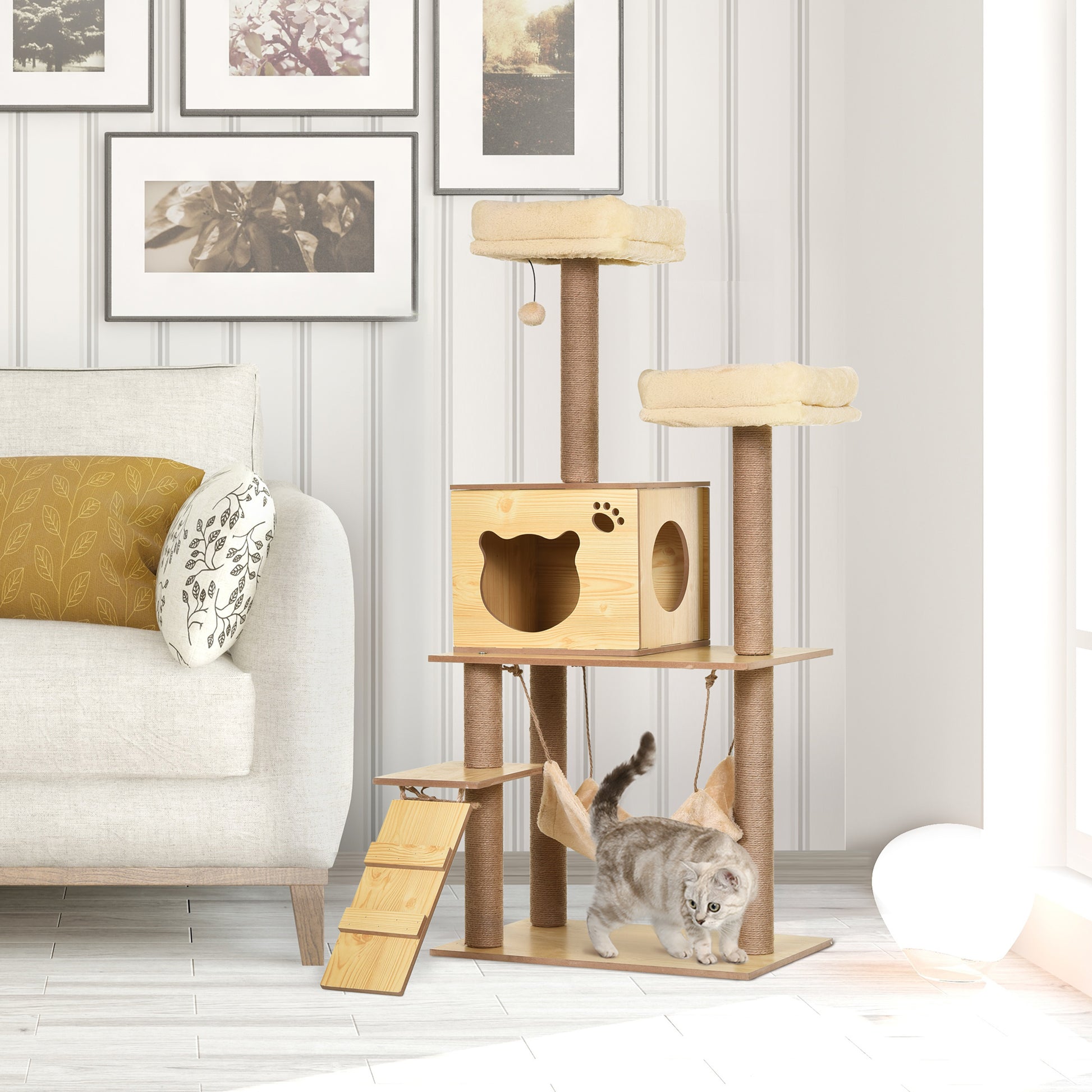 130Cm Cat Tree For Indoor Cats Multi Level Plush Tower Aosom UK