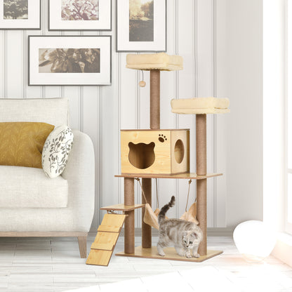 130Cm Cat Tree For Indoor Cats Multi Level Plush Tower Aosom UK