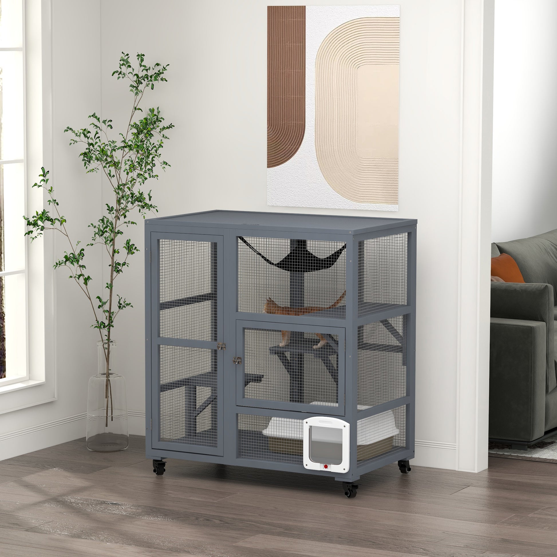 Cat Cage House Catio Outdoor Enclosure On Wheels Weather Aosom UK