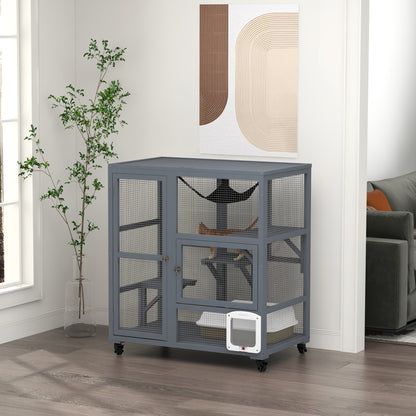 Cat Cage House Catio Outdoor Enclosure On Wheels Weather Aosom UK