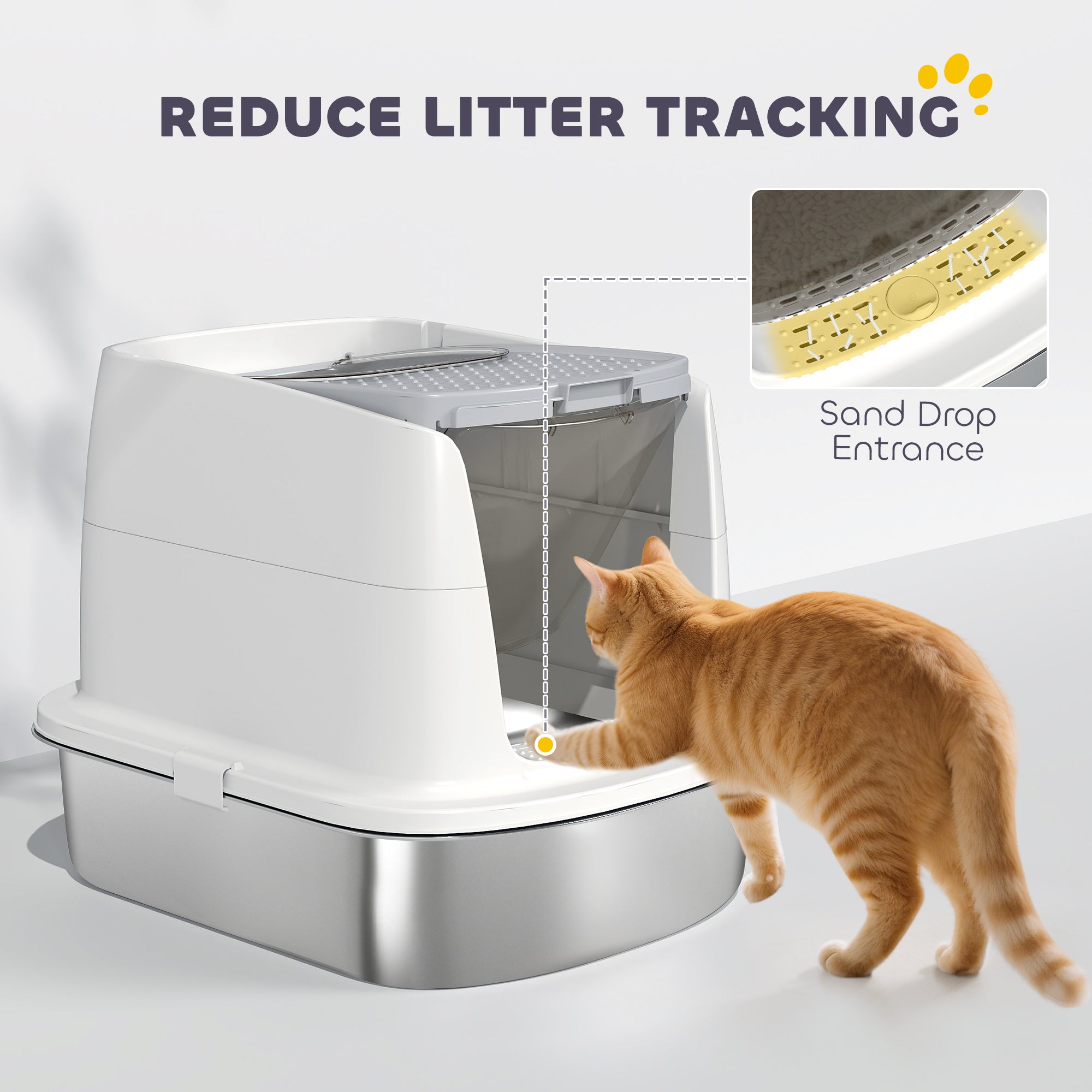 Large Stainless Steel Litter Box, Enclosed Metal Cat Litter Tray with Scoop & Deodoriser Bag, Front-Entry & Top-Exit