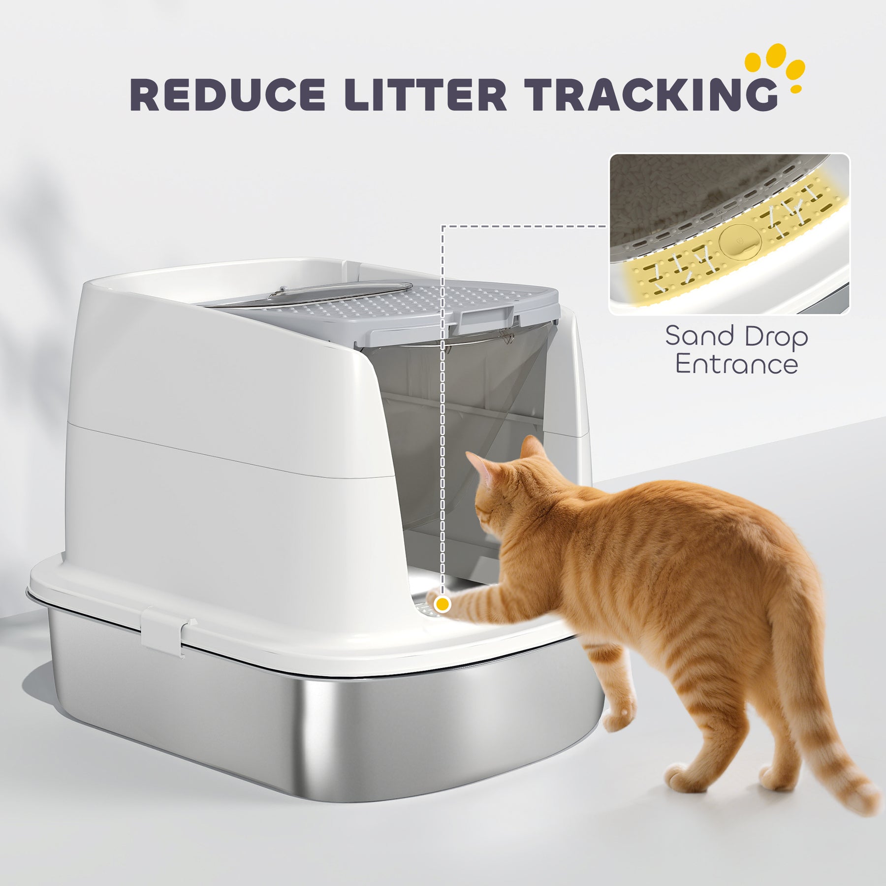 Large Stainless Steel Litter Box, Enclosed Metal Cat Litter Tray with Scoop & Deodoriser Bag, Front-Entry & Top-Exit