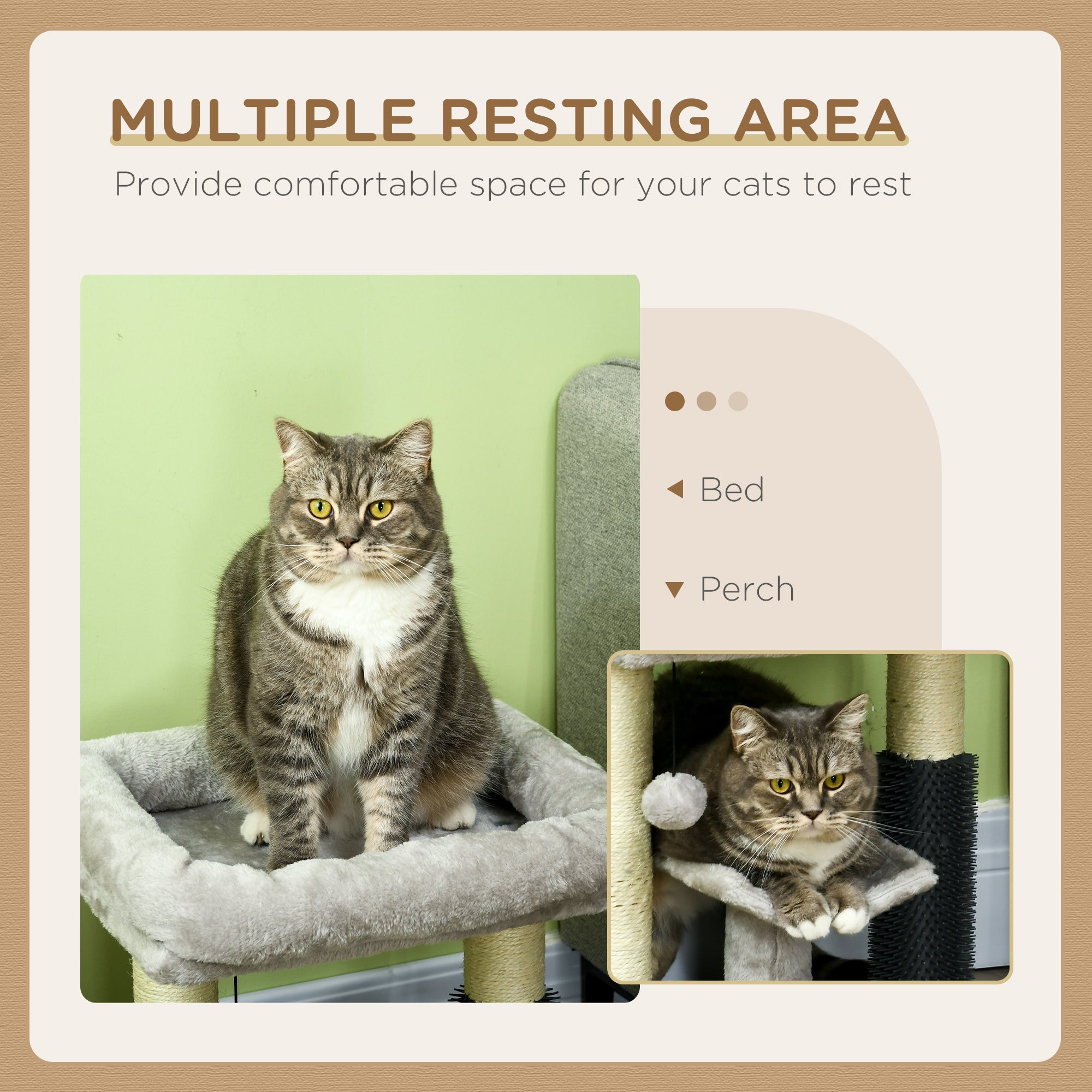 Kitty Climber Cat Tree with Self-Groomer, Scratching Post & Dangling Ball, Grey