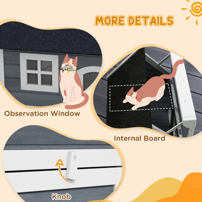 Outdoor Cat House Wooden Feral Shelter Waterproof Hide With Aosom UK