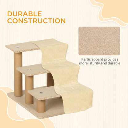 PawHut Three-Step Dog Stairs, with Washable Plush Cover, for High Bed Sofa, Dog Stairs for Small Dog and Cat - Beige PawHut