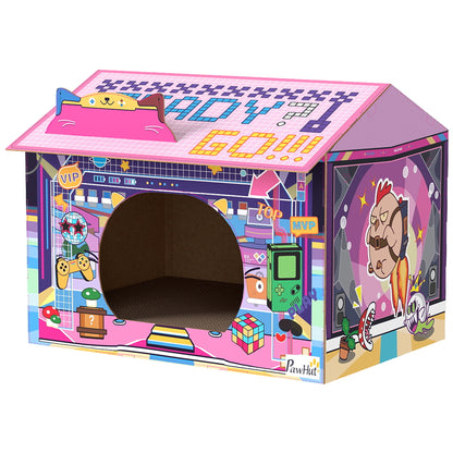 PawHut 2 in 1 Gaming Style Cardboard Cat House with Scratching Board & Catnip for Indoor Cats, Pink PawHut Default Title