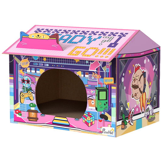 PawHut 2 in 1 Gaming Style Cardboard Cat House with Scratching Board & Catnip for Indoor Cats, Pink PawHut Default Title